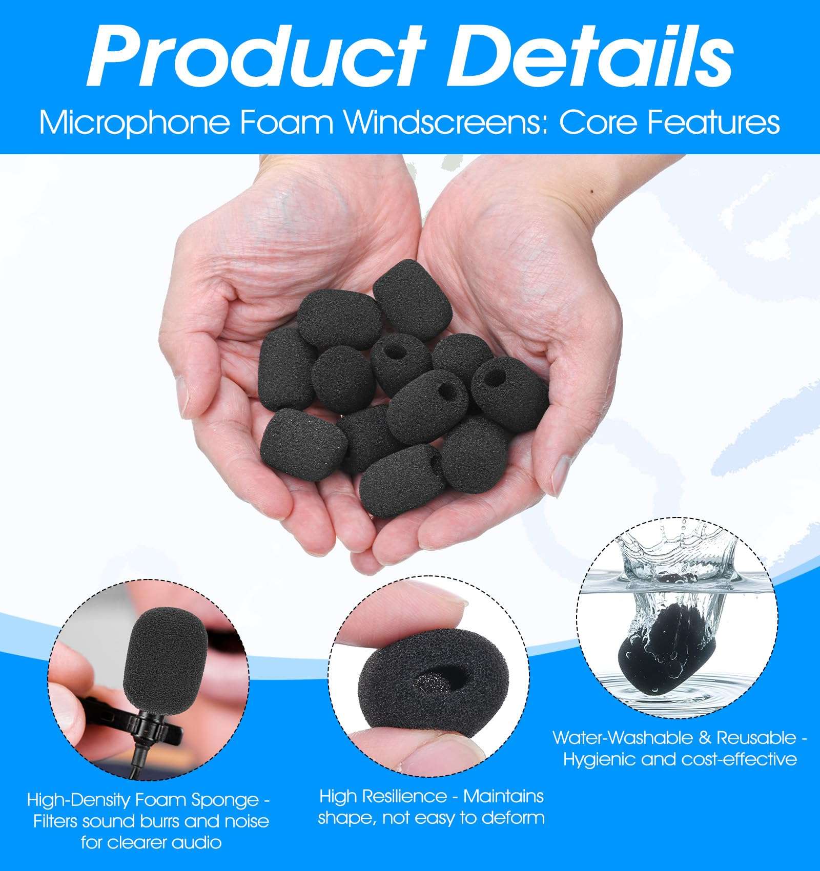 15PCS Mic Foam Cover, Headset Microphone Covers Foam, Noise Reduction Sponge for a Variety of Lapel & Mini Microphones (Black) 4