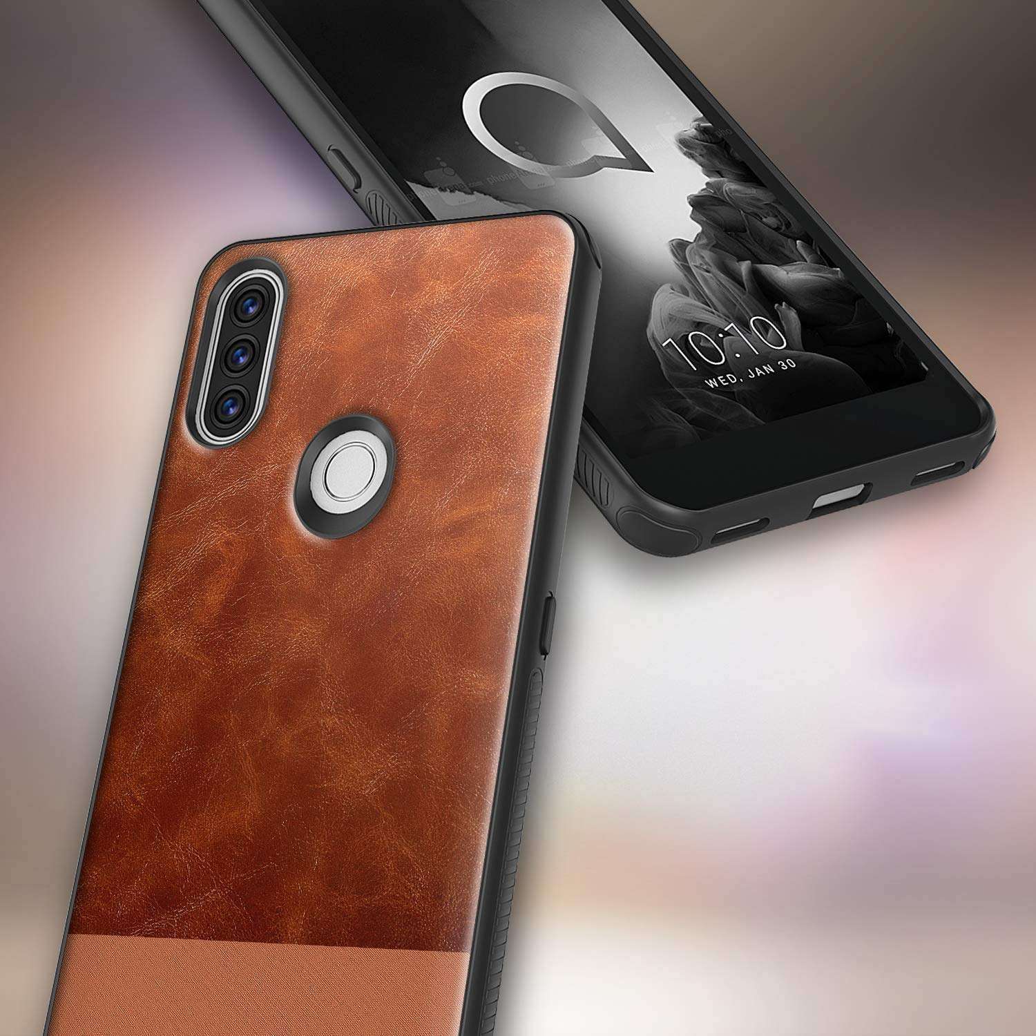 E-Began Case for Alcatel 3V (5032W) with Tempered Glass Screen Protector (Full Coverage), Premium Cowhide Leather Hybrid Defender Shockproof Rugged Durable Case -Brown 4