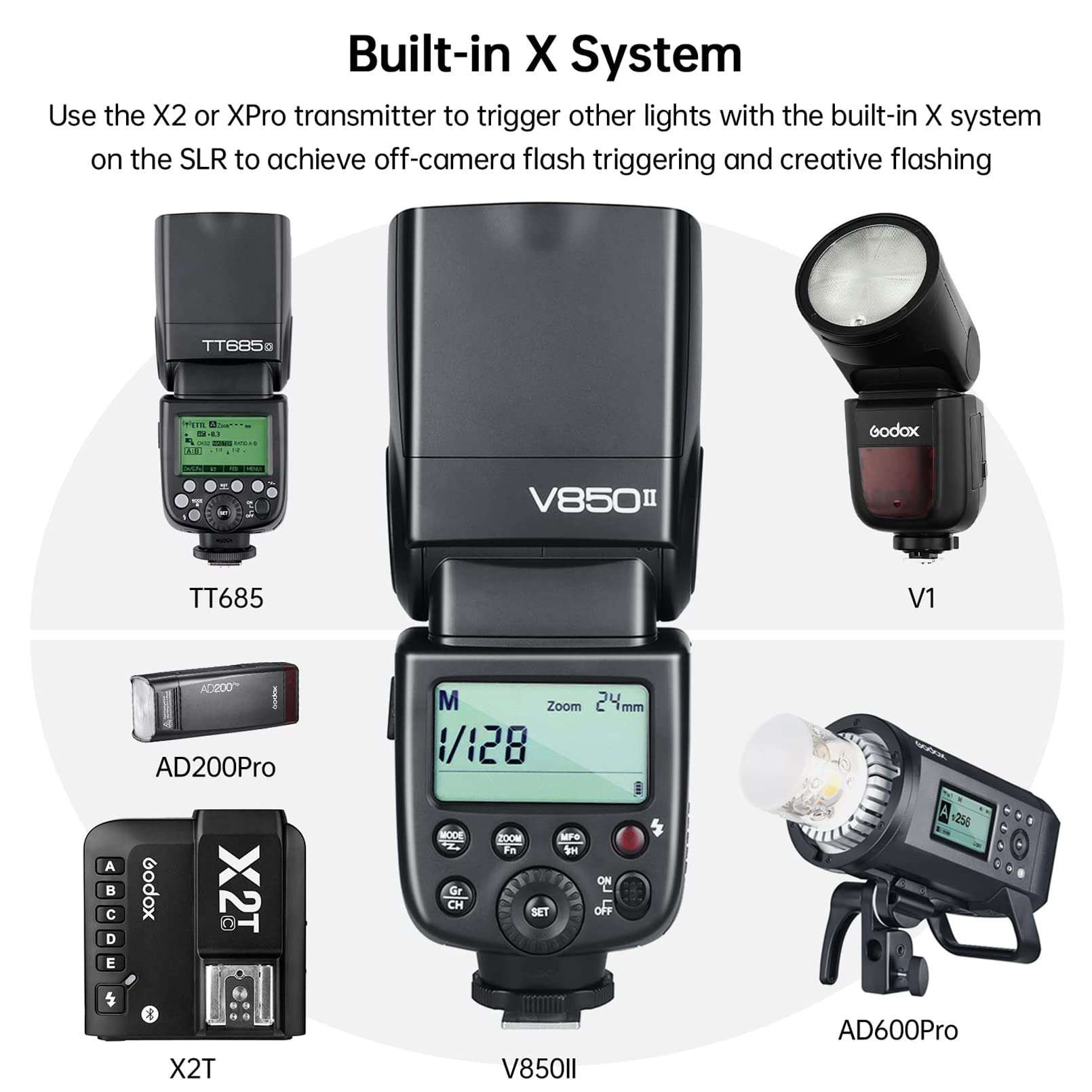 Godox V850II Camera Flash Speedlite, GN60 1/8000s HSS Flash Speedlight with 11.1V/2000mAh Li-ion Battery, 1.5s Recycle time 650 Full Power Pops, Compatible for Canon Nikon Sony Fuji Olympus Pentax 3