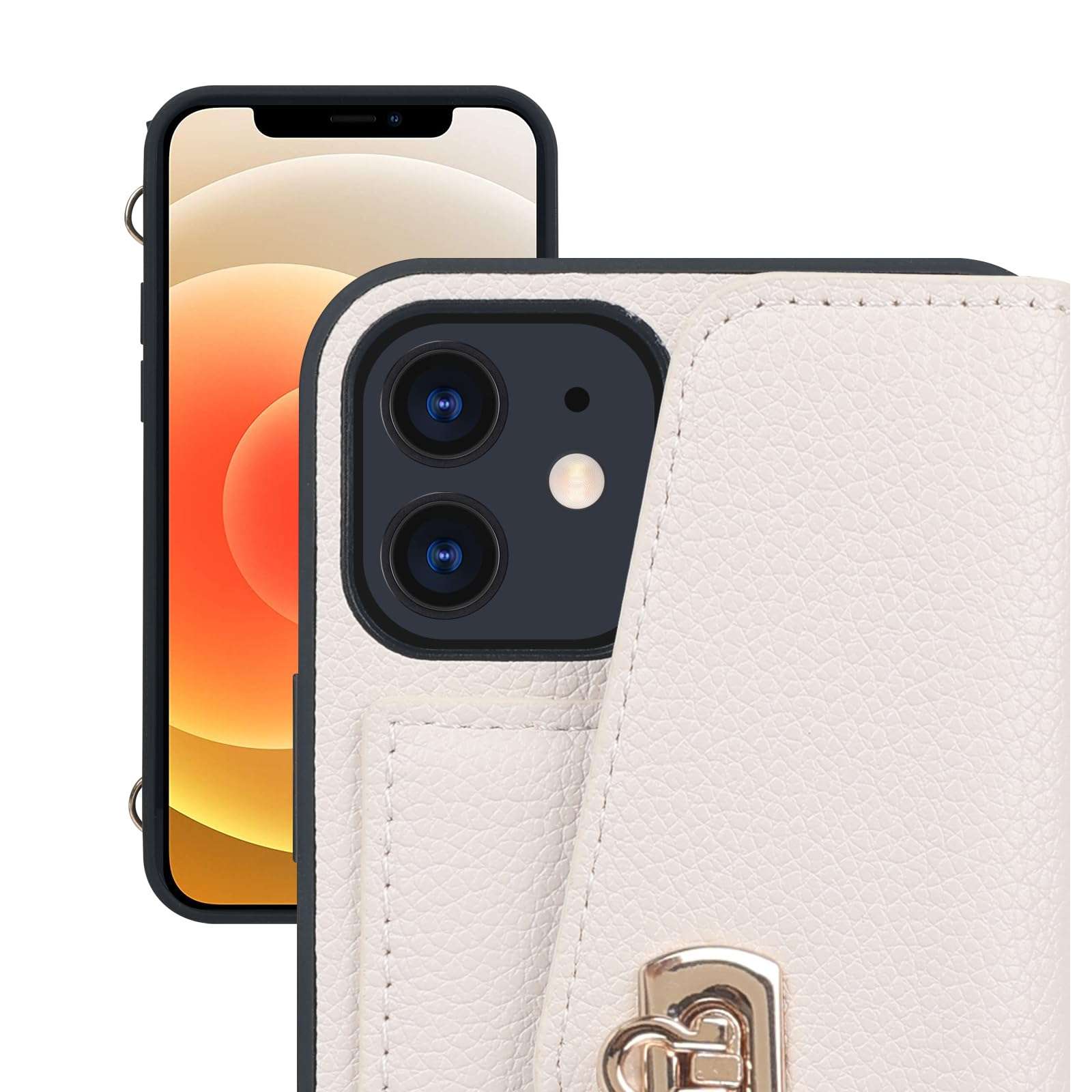 LUVI Wallet Card Holder for iPhone 12 Pro Max Case with Crossbody Neck Strap Lanyard Purse Handbag Shoulder Strap Cover PU Leather Luxury Fashion 3D Crocodile Snake Skin Case 6.7 inch White 4