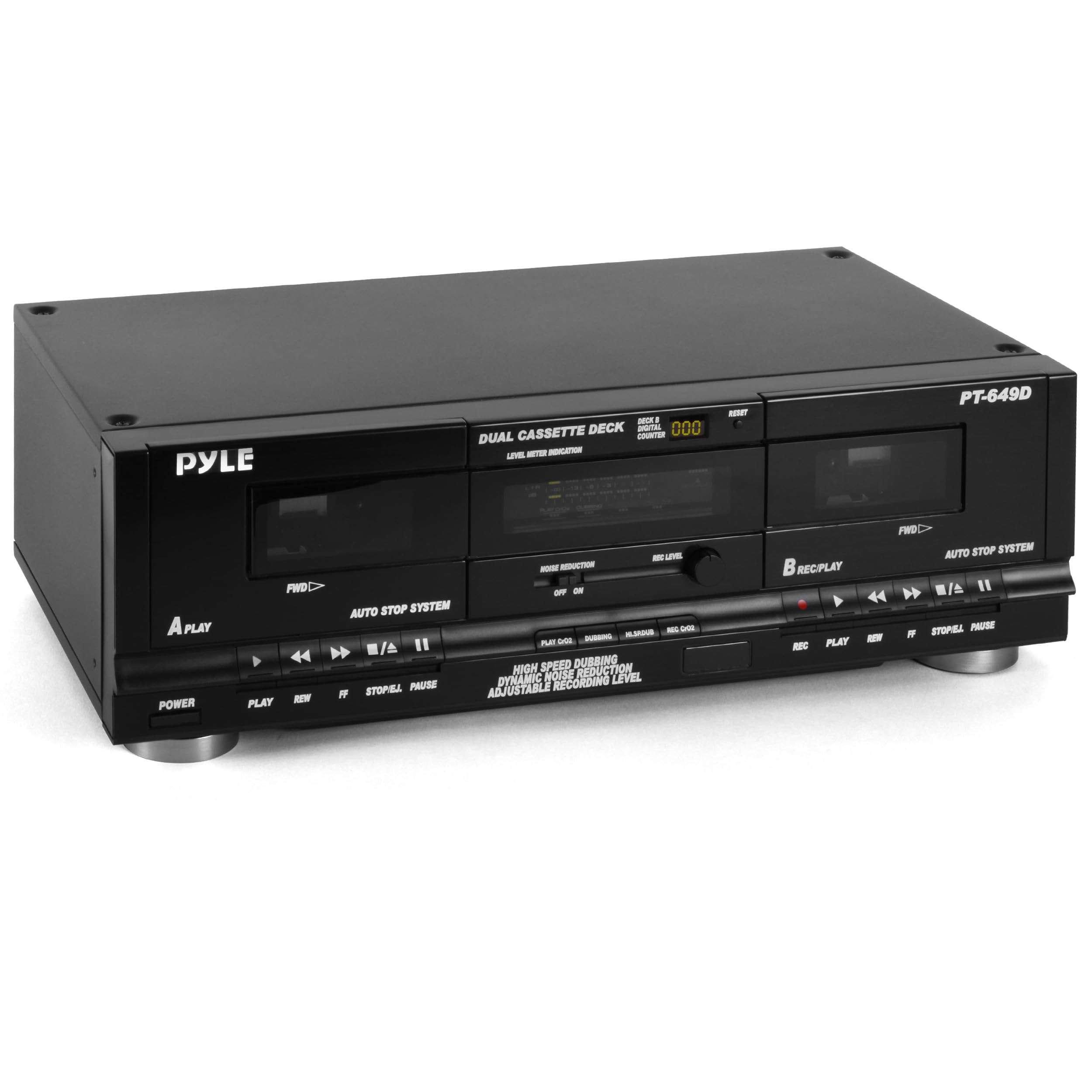 Pyle Home Digital Dual Cassette Deck Media Player Music Recording Device with RCA Cables Switchable Rack Mounting Hardware CrO2 Tape Selector Included 3 Digit Counter - 110V/220V 1