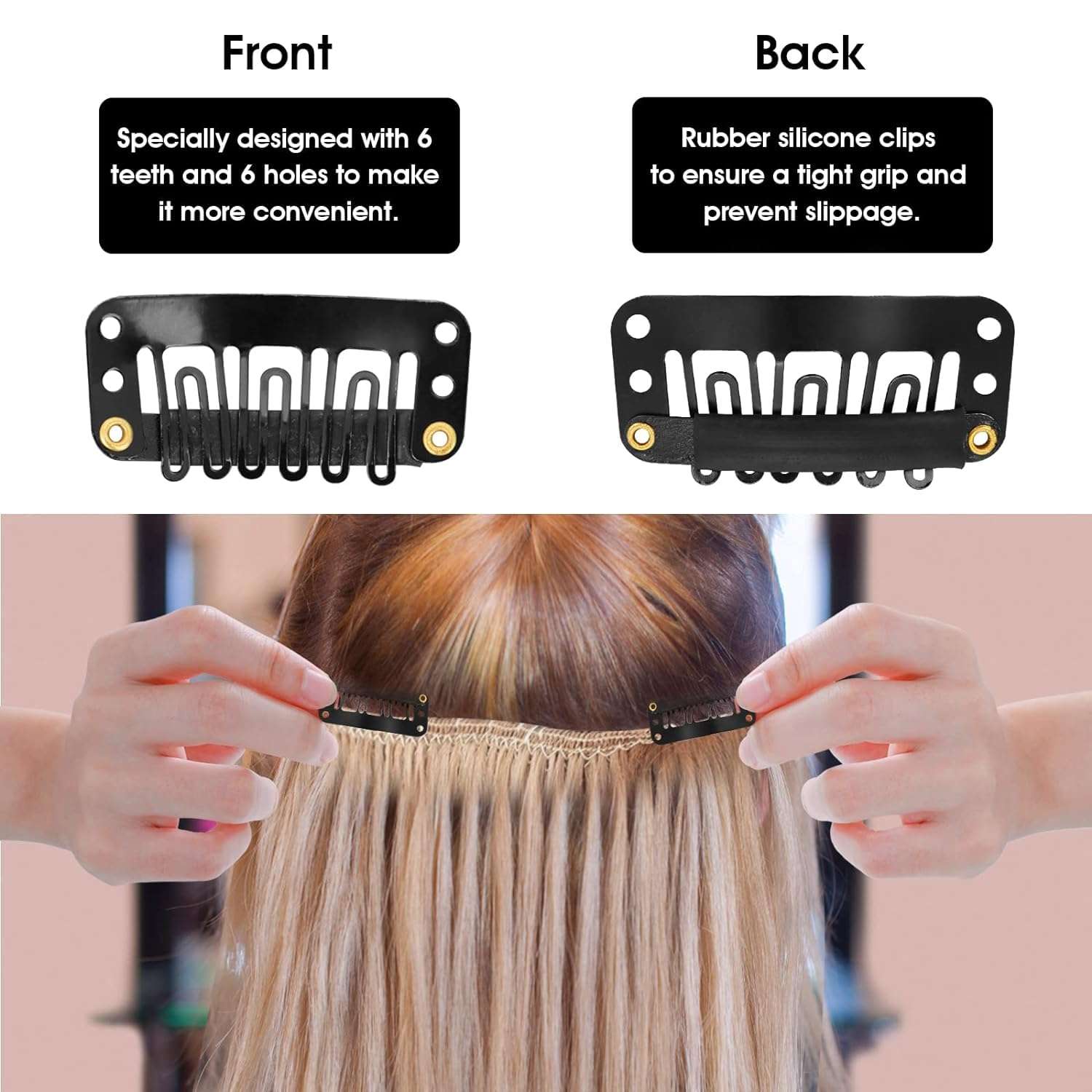 MISS LIRENN® 100PCS Snap Clips for Hair Extensions Weaves U-shape Metallic Wig Clips With Silicon Rubber Small Size Black 4