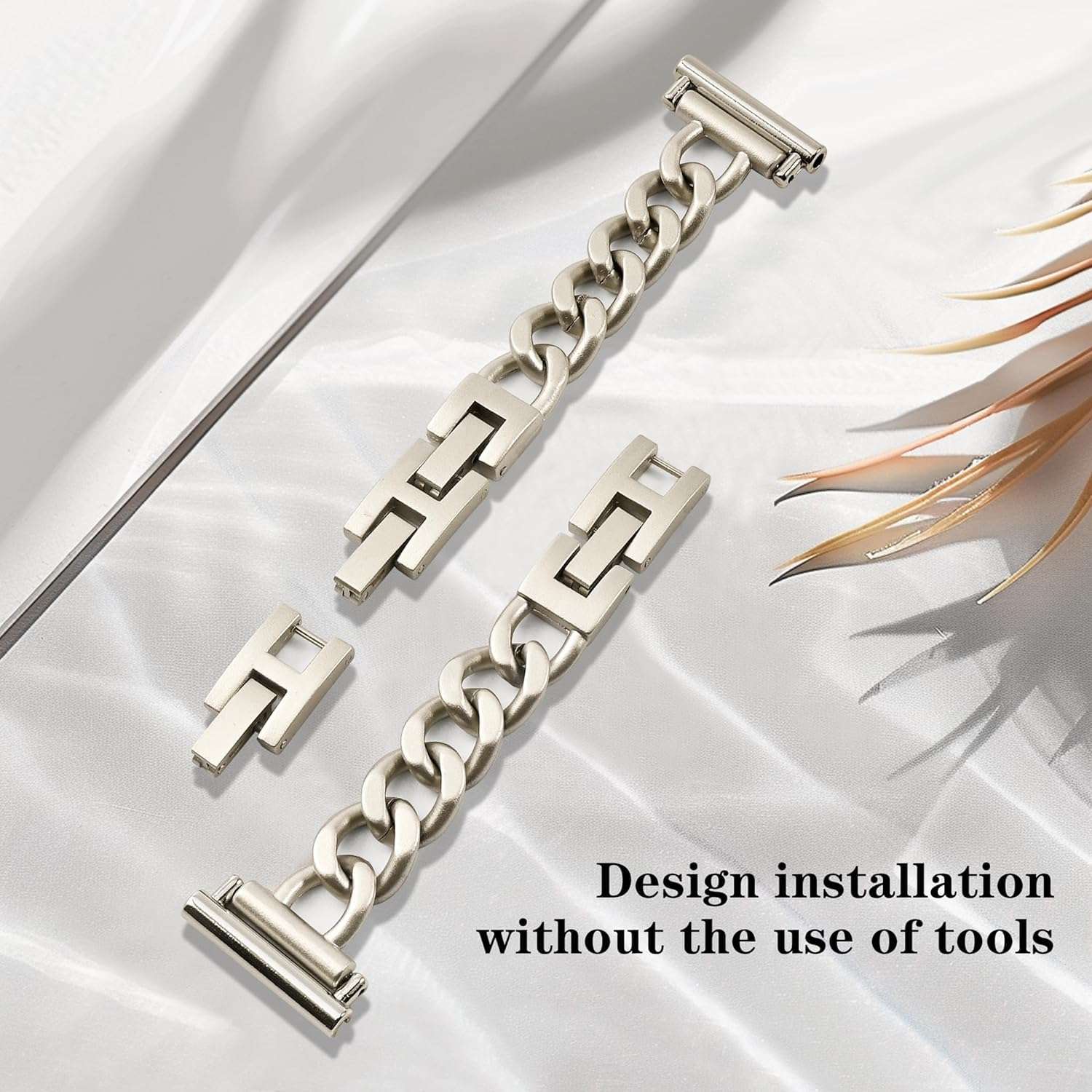 Laband Metal Watch Chain Compatible with Samsung Galaxy 7/FE/6/5/4 Watch Band 40mm/44mm for Women Men, Galaxy Active 2 Watch Band/5 Pro 45mm Stainless Steel Replacement Strap 20mm 4