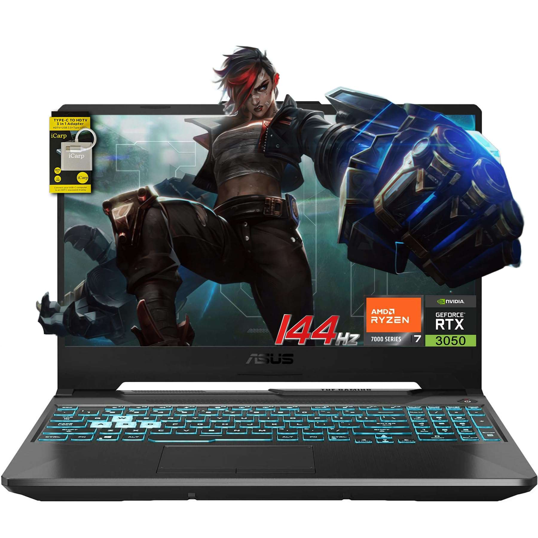 ASUS TUF F15 Gaming Laptop 15.6" FHD IPS 144Hz (MUX Switch + Optimus) Intel 12-core i5-12500H (Beats i7-11800H) 32GB RAM 1TB SSD GeForce RTX 3050 Backlit Thunderbolt4 USB-C Win11 w/ICP Accessory 1