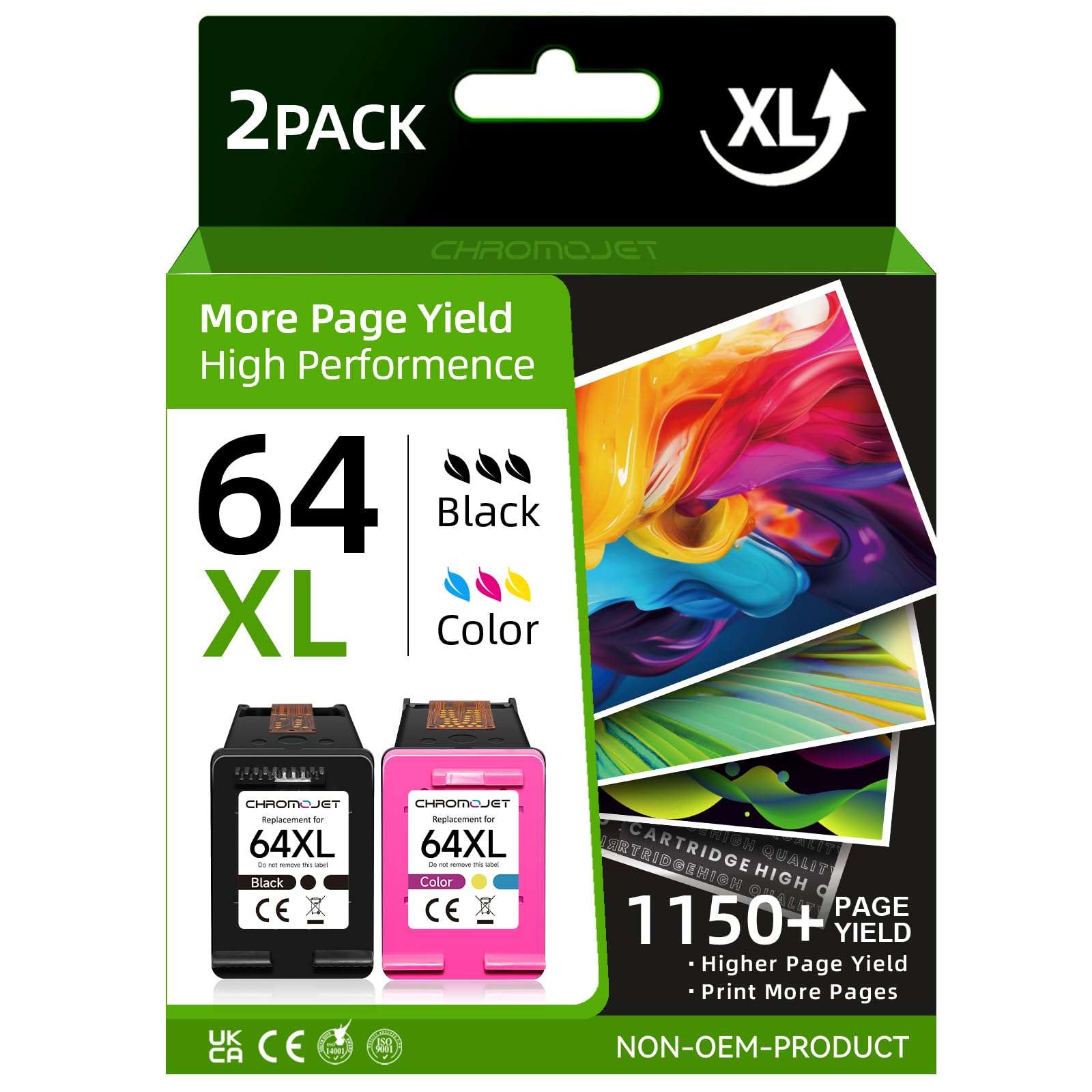 Chromojet 64XL Ink Cartridge Combo Pack Compatible for HP Ink 64 Compatible for HP 64 Ink fit for Envy Inspire 7955e 7200e 7255e 7220e 7900e Envy Photo 7855 7155 7858 7100 7158 Tango X Printer(2 Pack) 1