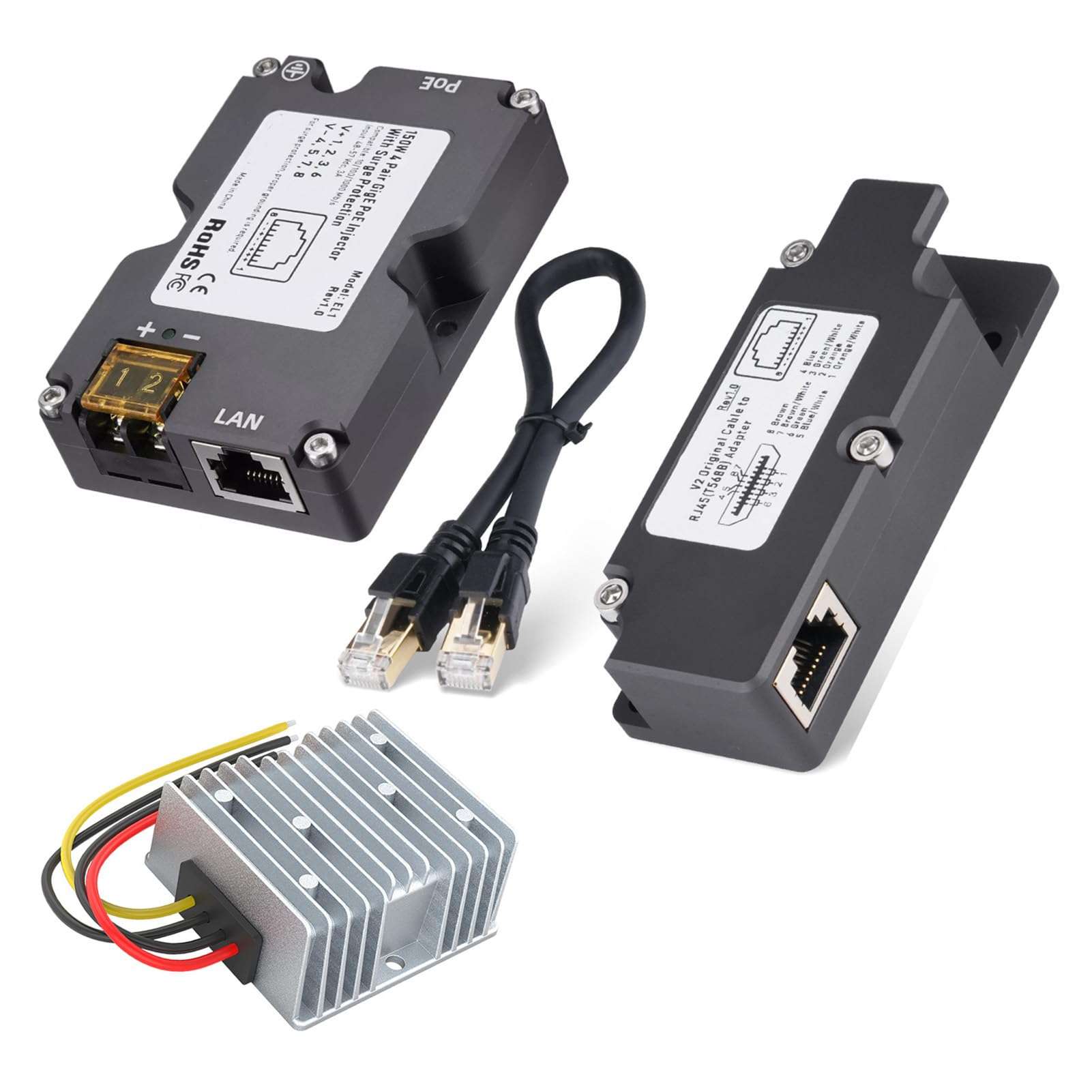 Starlink PoE Injector for Starlink Dishy V2 Internet Kit Satellite Network, 150W Starlink Dishy Cable Adapter to RJ45, Surging & ESD, DC Step UP Converter 12V to 48V 1