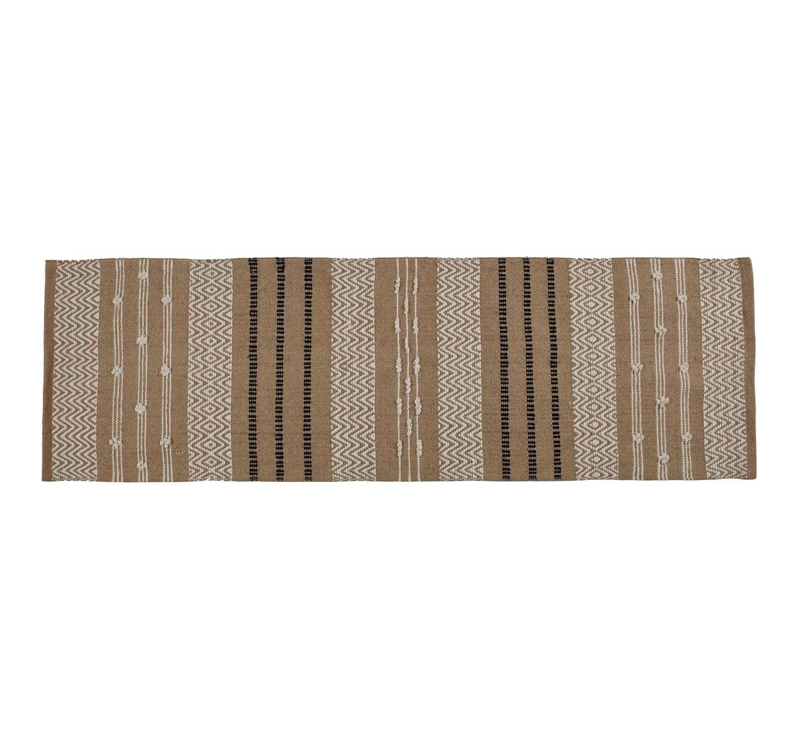 Ultica Fab® Handmade Sustainable Cotton 2 x 5 Feet Floor Rugs Carpet Durries for Living Drawing Room | Bedside Runner for Bedroom (Beige & White) 3