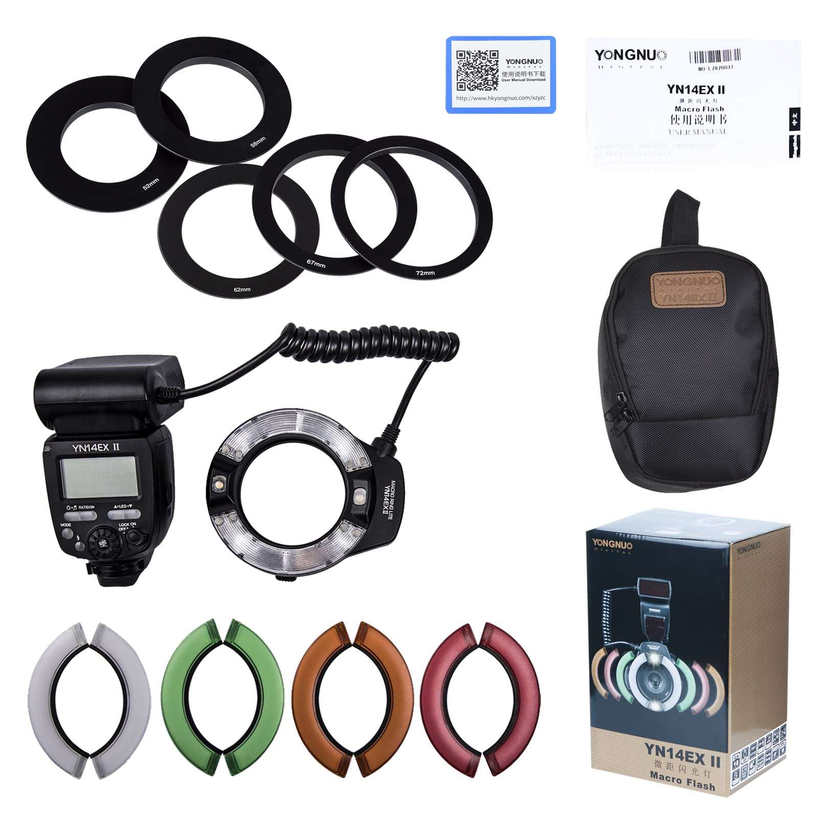 YONGNUO YN14EX II Macro Ring Flash for Canon DSLR Cameras, with Adapter Rings and Color Temperature Filters, Hot Shoe Mount, Support M, TTL Flash 3