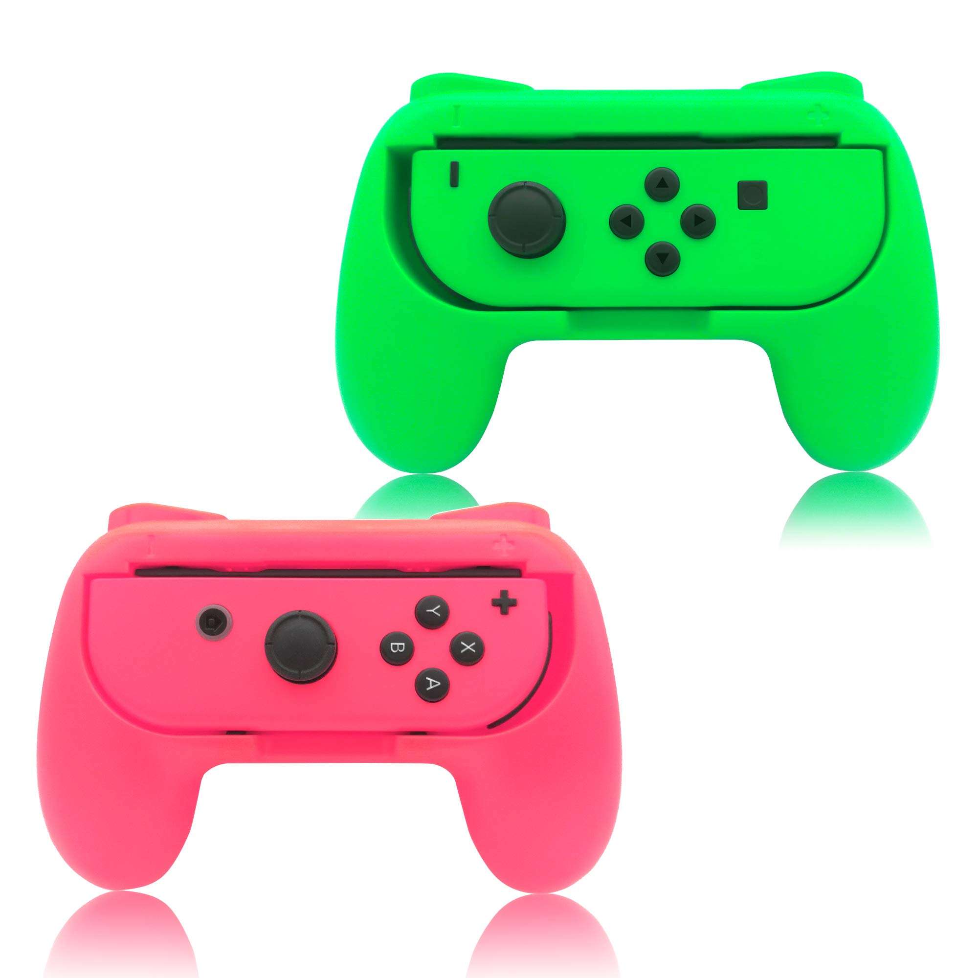 FYOUNG Hand Grips Compatible with Switch/Switch OLED Model Controllers, Grip Compatible with Switch Joy Con- Green and Pink (2 Packs) 1