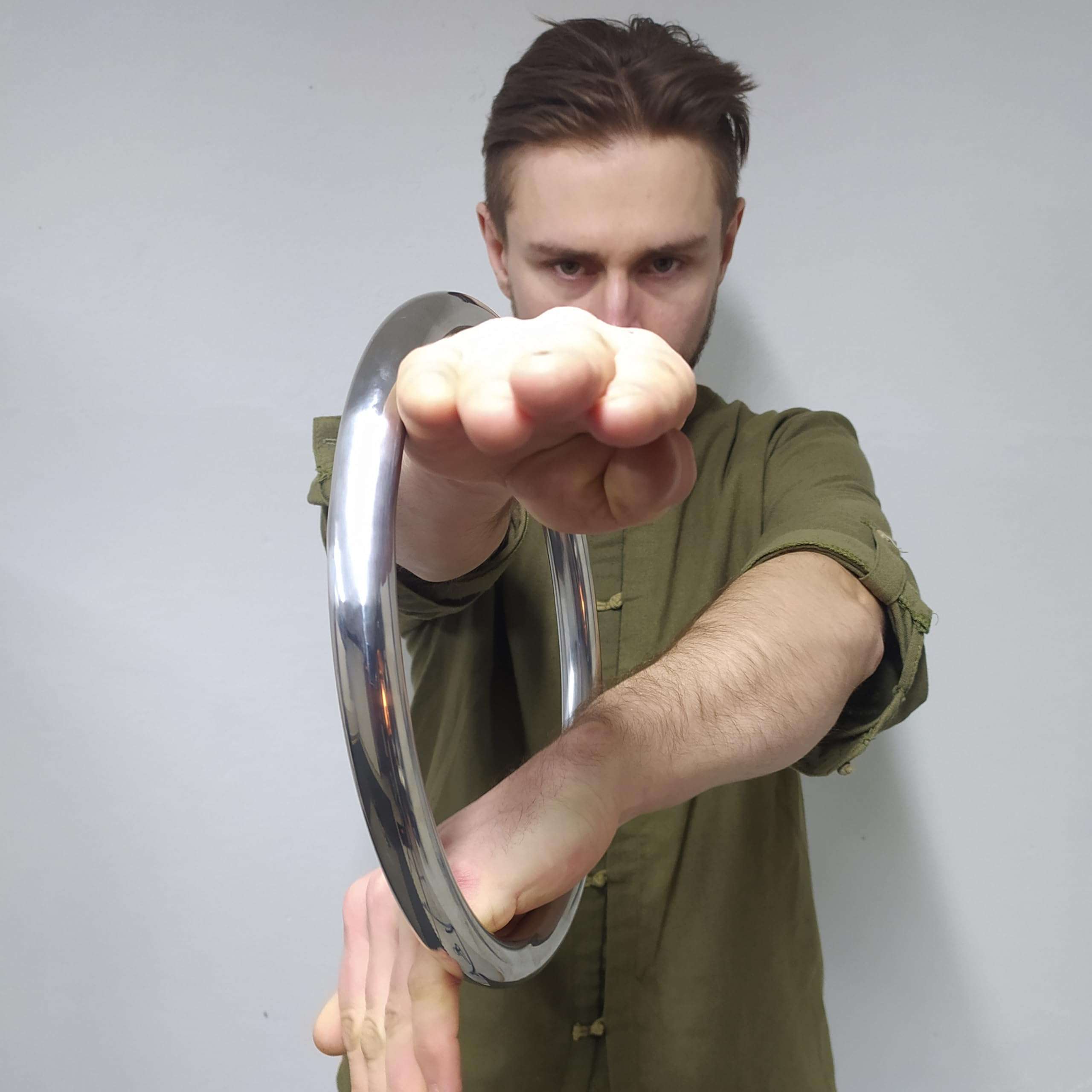 Wing Chun Stainless Ring Yewen Sau Sticky Hand Strength Training Tsun Siu Lum Kung Fu Self Defense Gun 6