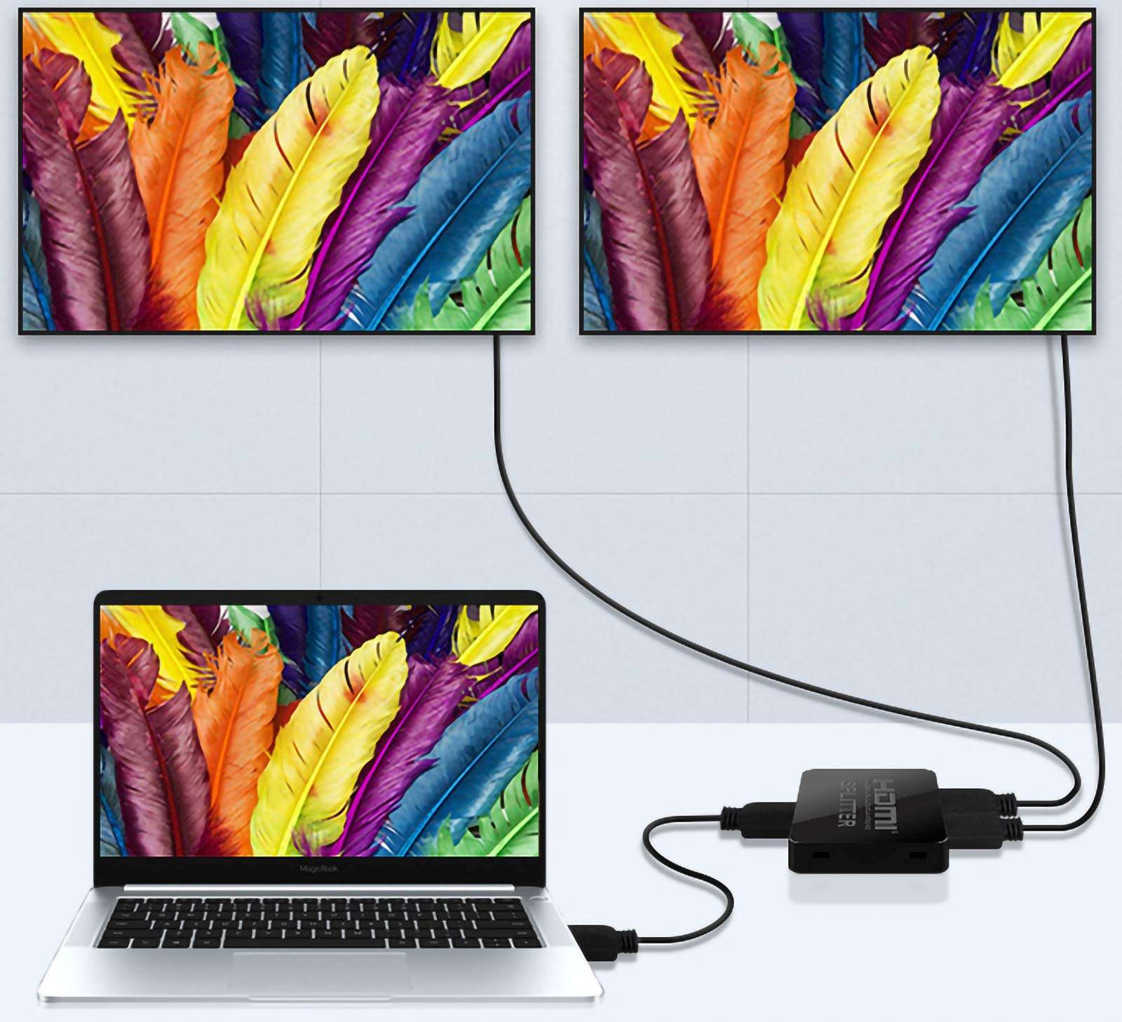 HDMI Splitter 1 in 2 Out NICEKEY 4K HDMI Splitter for Dual Monitors Supports 3D 4K@30HZ Full HD1080P for Xbox PS4 PS3 Blu-Ray Player TV HDTV 5