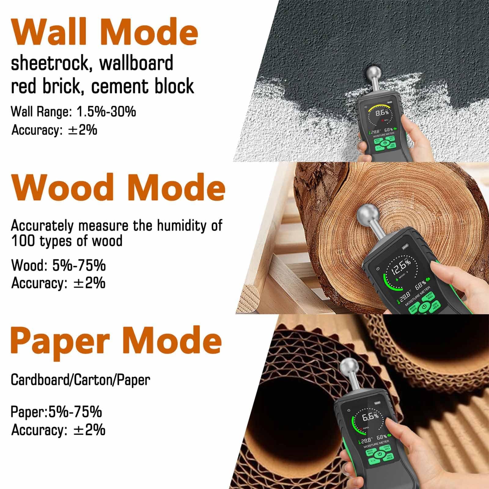 NVYAZJ Spherical Induction Moisture Meter, Portable Moistures Detector with Buzzer Alarm, 3-Color Indicator Simulation Bar, High Precision and Responsive for Floor, Wood 5