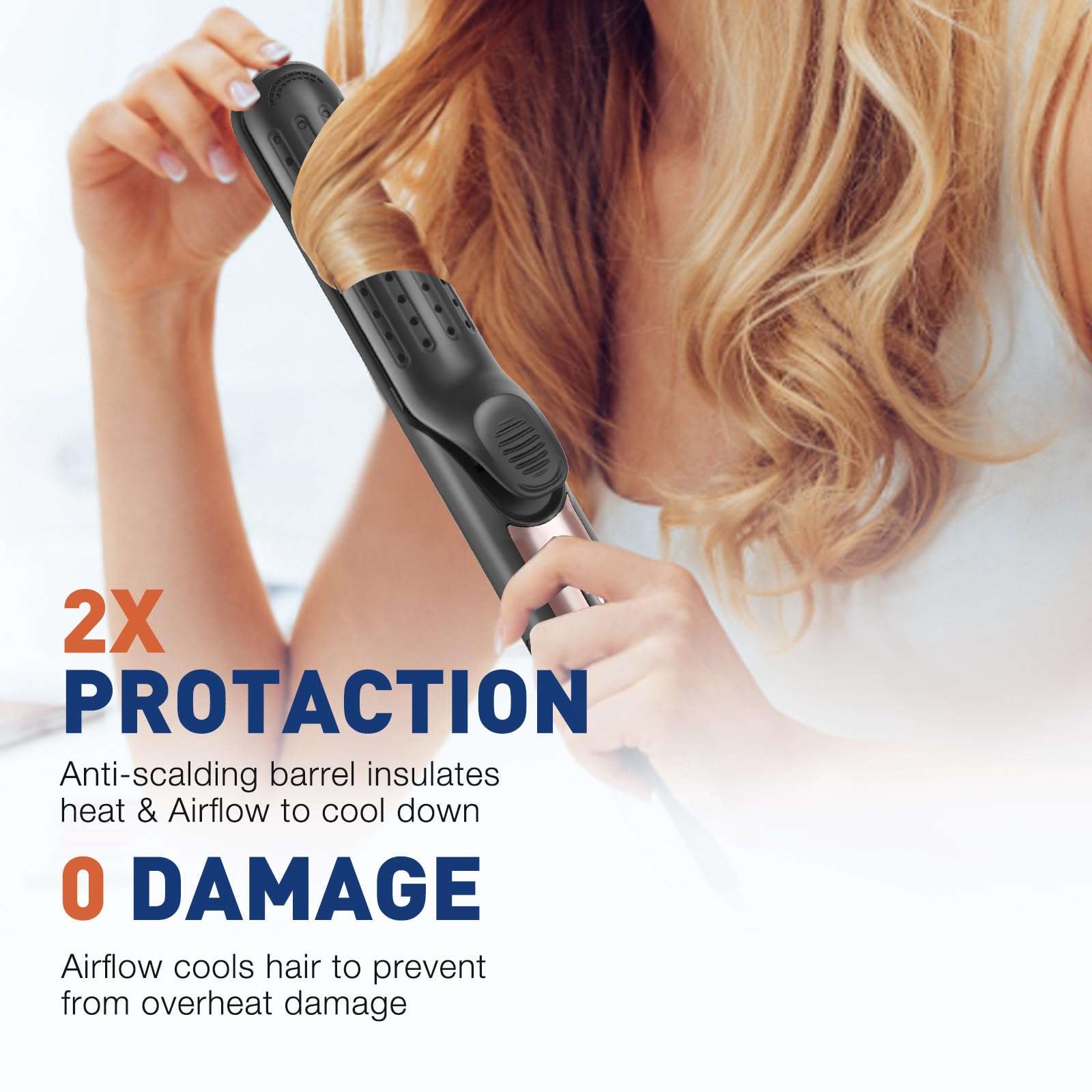 TANSHINE 360° Airflow Styler,Curling Wand & Flat Iron Hair Straightener 2 in1,Travel Curling Iron Dual Voltage with Adjustable Temp,Professional Hair Curler with Cooling Air Vents for Long Short Hair 5