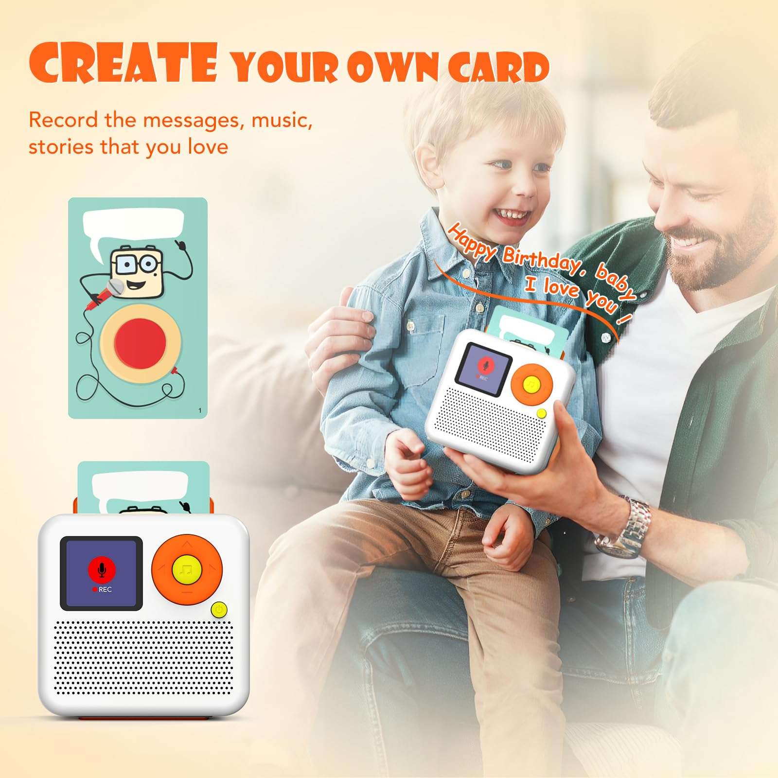 Qiaojoy Giggaboo + Make Your Own Cartd Cards Bundle - Audio Player, Bedtime & Playtime Travel Device with Pizza Hero Set, Make Your Own Card, Bluetooth-Compatible Speaker or Use with Headphones 6
