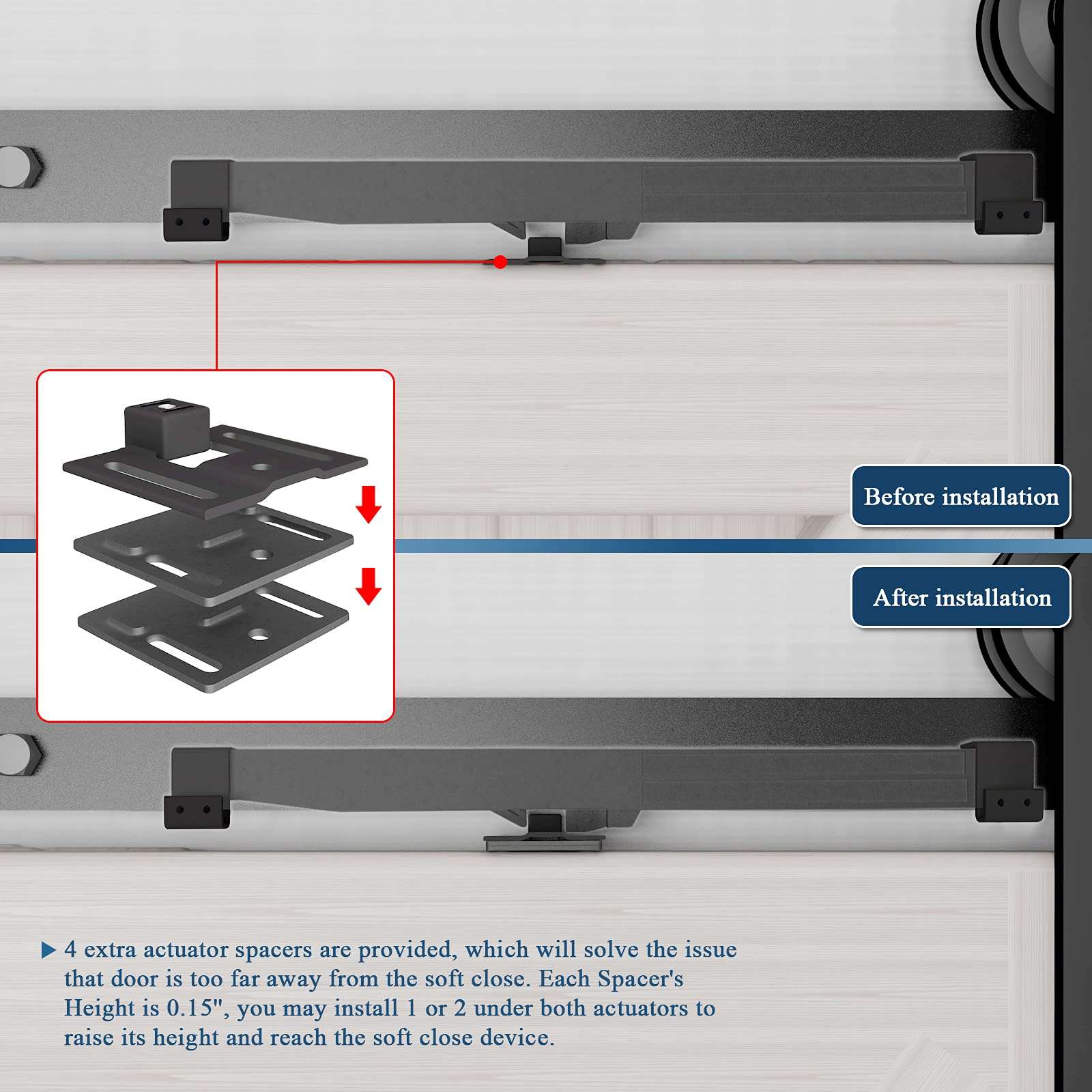 2PCS Barn Door Soft Close Mechanism Spring Buffer Damper Upgraded Hole-Free Version Sliding Barn Door Hardware for Door Weight 70-160 Pounds Adjustable Door Stoppers, Actuator Spacers Included 6
