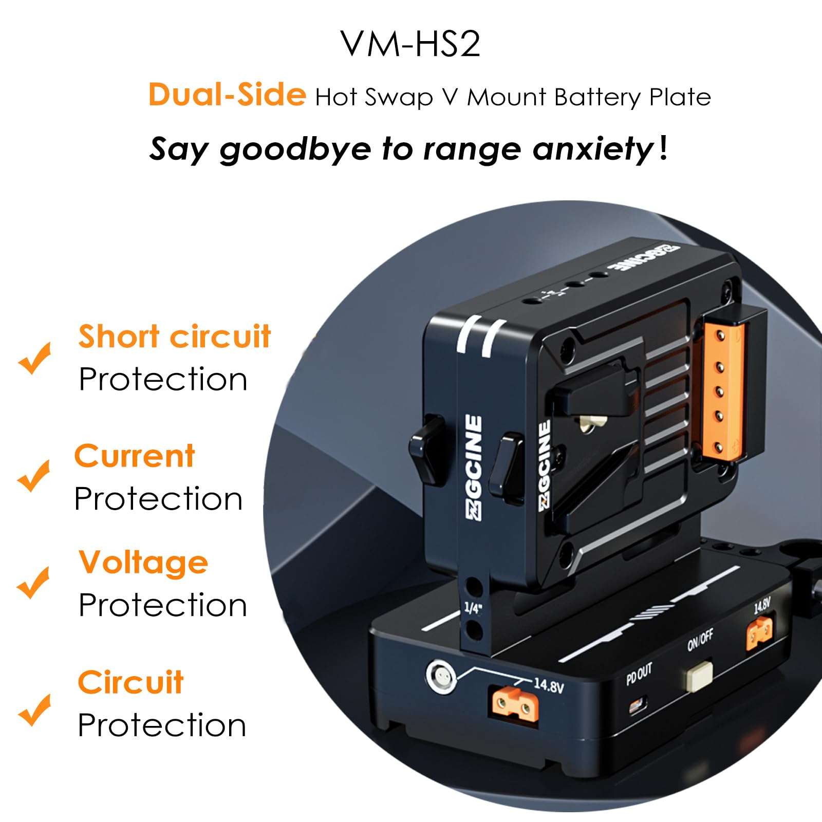 VM-HS2 Dual-Side V Mount Battery Plate,Hot-Swap V Lock Power Supply Splitter Support USB-C PD,2 BP Ports,4 D-TAP Ports,2 LEMO Ports Output for Camera/Camcorder/Gimbal/Filmmaker/Live/Studio 4