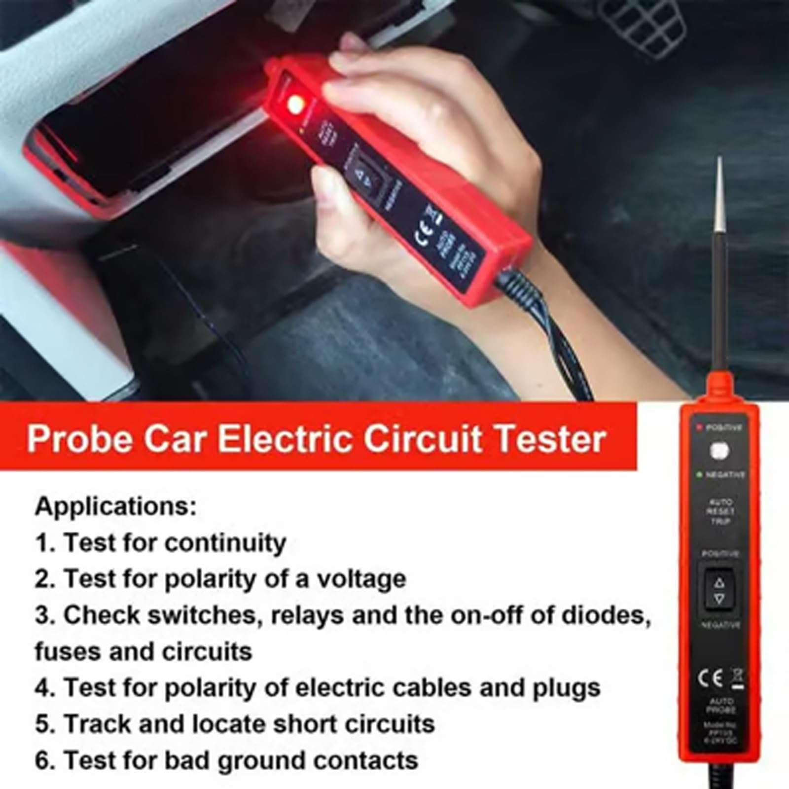hideno Car Electric Circuit Tester, 6-24v Dc Automotive Multifunctional Drive Test Pen, Car Short Circuit/Open Circuit/Leakage Detection Tool, 12 Volt Car Fuse Tester Tool Component Tester(A-1pcs) 6