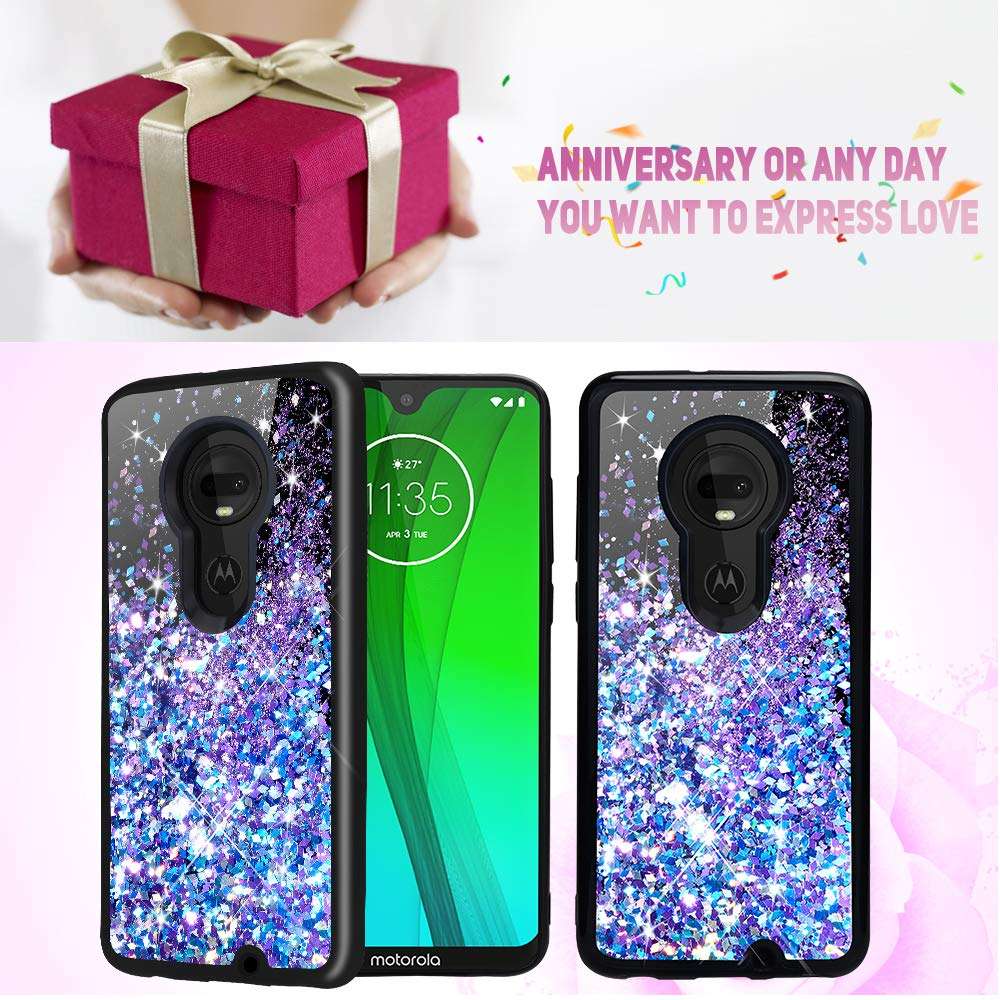 Caka Moto G7 Case, Moto G7 Glitter Case Starry Night Series Luxury Fashion Bling Flowing Liquid Floating Sparkle Glitter Girly Soft TPU Case for Moto G7 (Blue Purple) 6