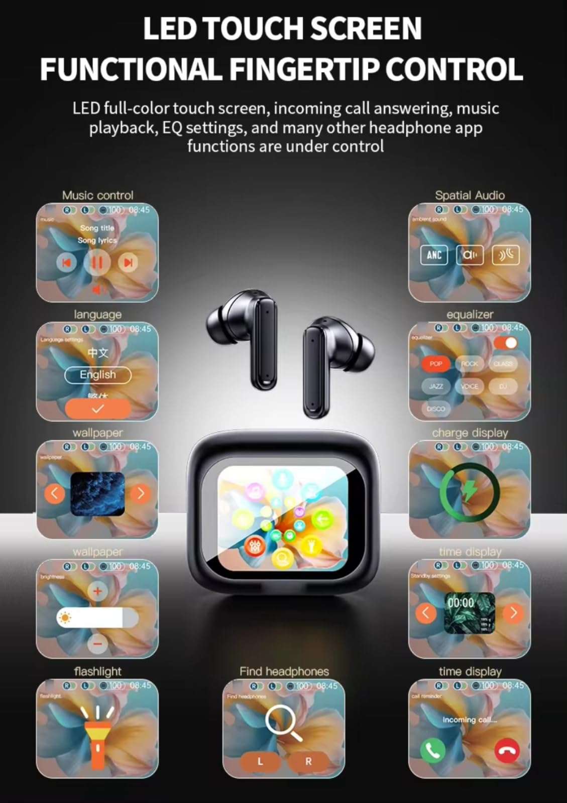 COREGENIX Genpods True Wireless Noise Cancelation Headphones with Touch Display, BT 5.3 + ANC Bluetooth Earbuds, HD Calling with 6-Mic, 32 Hours Playtime with Fast Charging, 13mm 3D BASS Drivers 3