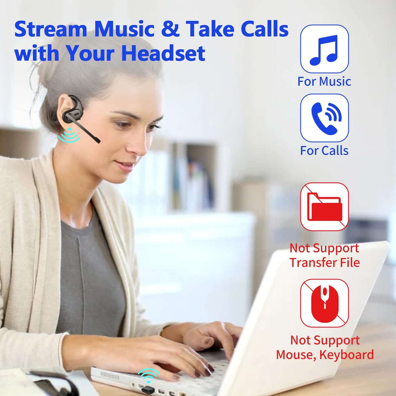 iDIGMALL USB Bluetooth Adapter for PC, USB Bluetooth V5.4 Transmitter for Audio, Plug & Play, Supports MacOS Windows for Computer Desktop Laptop, Pair w/Bluetooth Headphones Speaker, Only for Audio 6