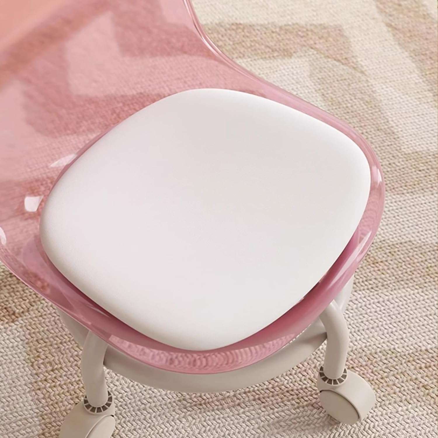 Modern Style Chair Roller Seat PU Leather Low Rolling Stool Swivel Small Stool with Universal Caster Wheels for Home Office Garage Shop Fitness Sport Mini Height Adjustable Stool Kids Chair (Pink) 5