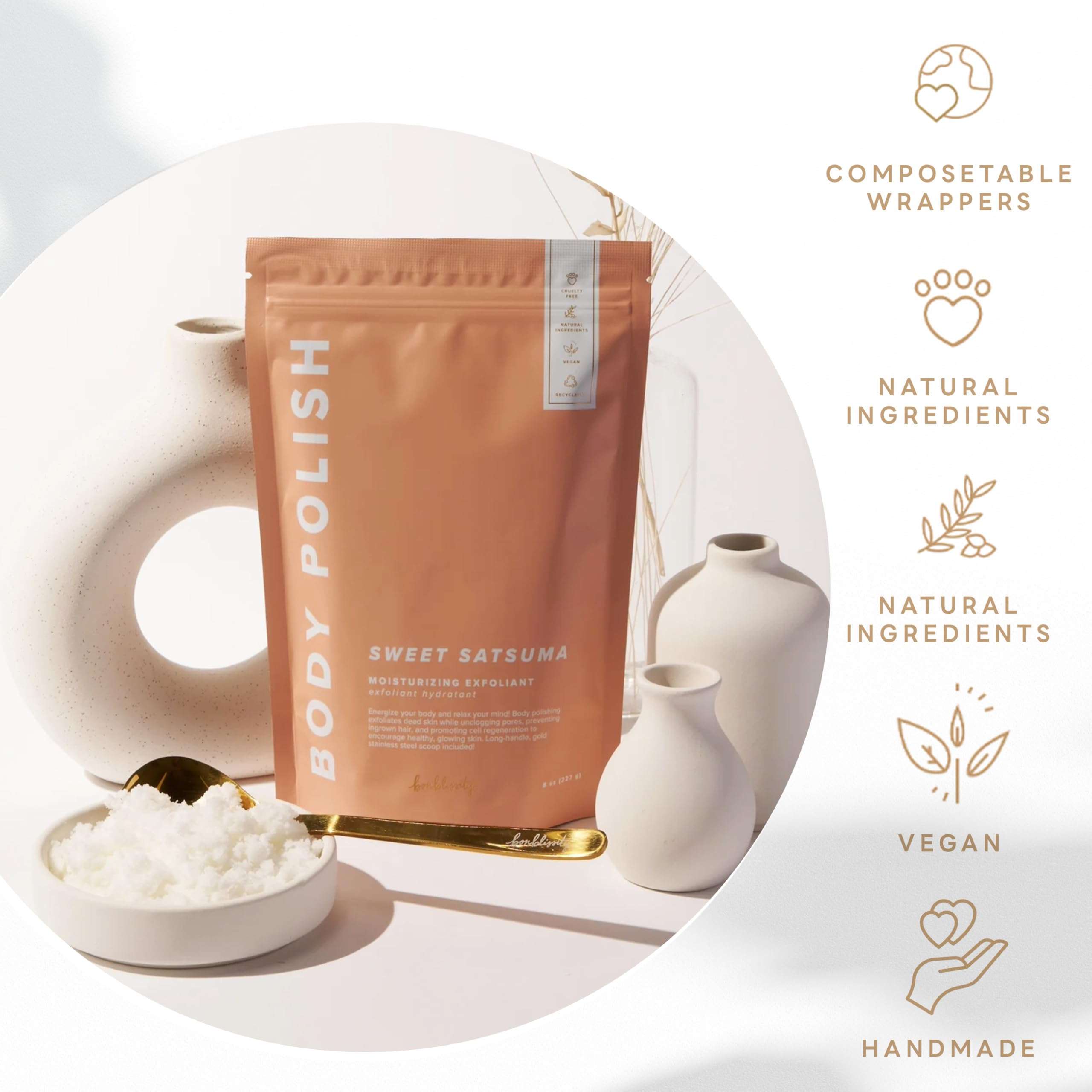 Bonblissity Body Polish, 8oz. - Mango Sorbet Scented Body Scrub Exfoliator for Women, Exfoliating Sugar Scrub To Lotion Moisturizer, Gentle Exfoliant for Dry and Sensitive Skin, Handmade in USA 4