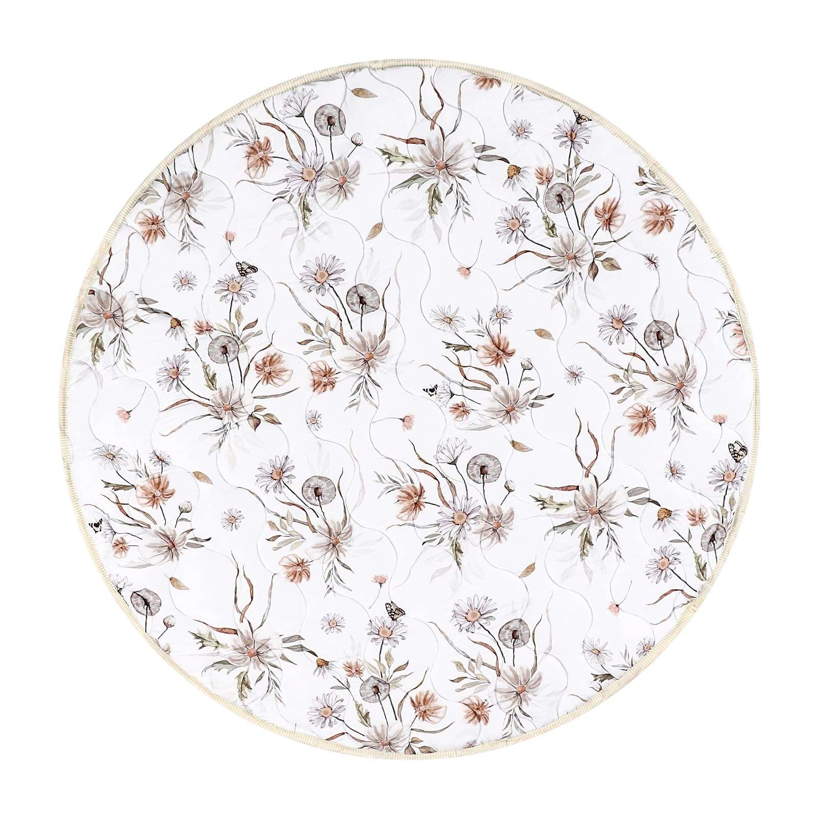 CARUILI Round Baby Play Mat for Floor, Soft Nursery Rug Girl, Anti Slip Kids Activity Tent Tummy Time Crawling Playmat Padded, White Floral (40" X 40") 1