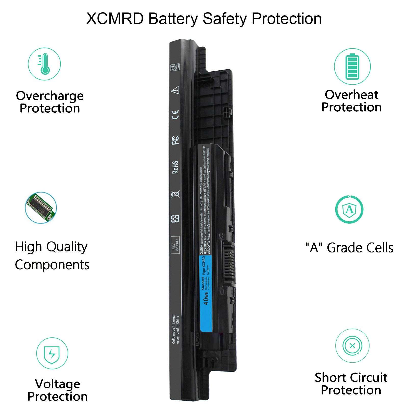 40WH XCMRD Battery for Dell Insprion 15 3000 Series 15 3521 3537 3531 3541 3542 3543 3878 15R 5521 5537 14 3421 3442 3443 17 3721 3737 17R 5721 5737 Latitude 3440 3540 T1G4M 49VTP P28F P40F P26E 5