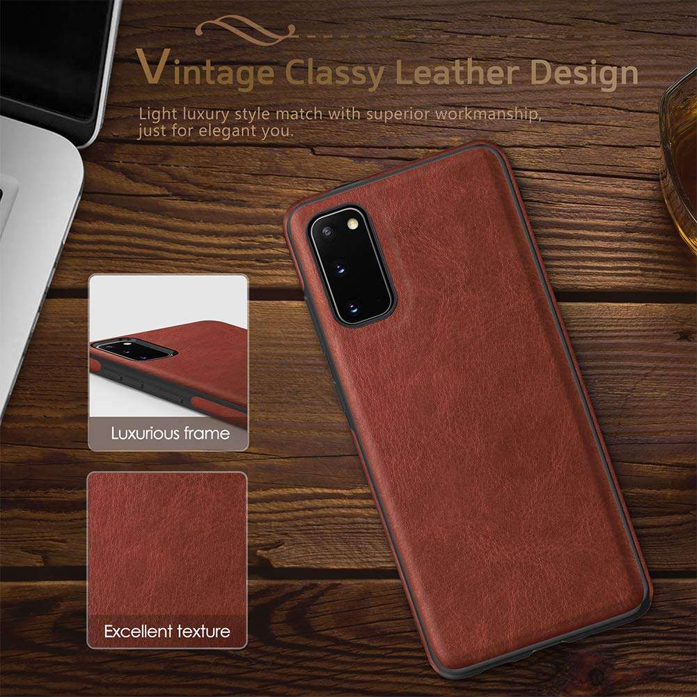 LOHASIC for Galaxy S20+ Plus Case, Classic Vegan Leather Business PU Cover Rugged Non-Slip Grip Shockproof Bumper Full Body Protective Phone Cases for Samsung Galaxy S20 Plus 6.7 inch - Dark Brown 4
