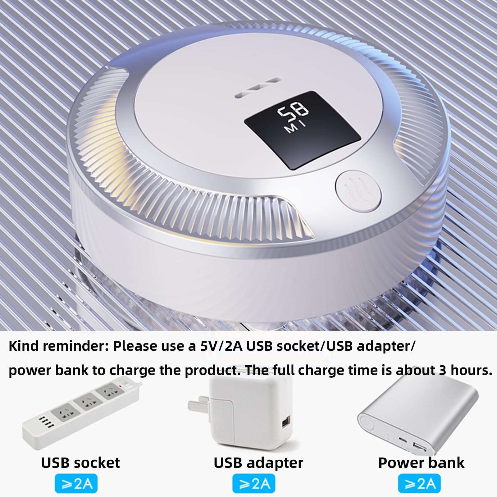 AIRPROSSING Rechargeable Refrigerator Air Purifier, Ozone Purification System, Screen design,3 Speed, Portable Mini refrigerator deodorizer for Car, Bedroom,Shoe Cabinet, Refrigerator (white) 4