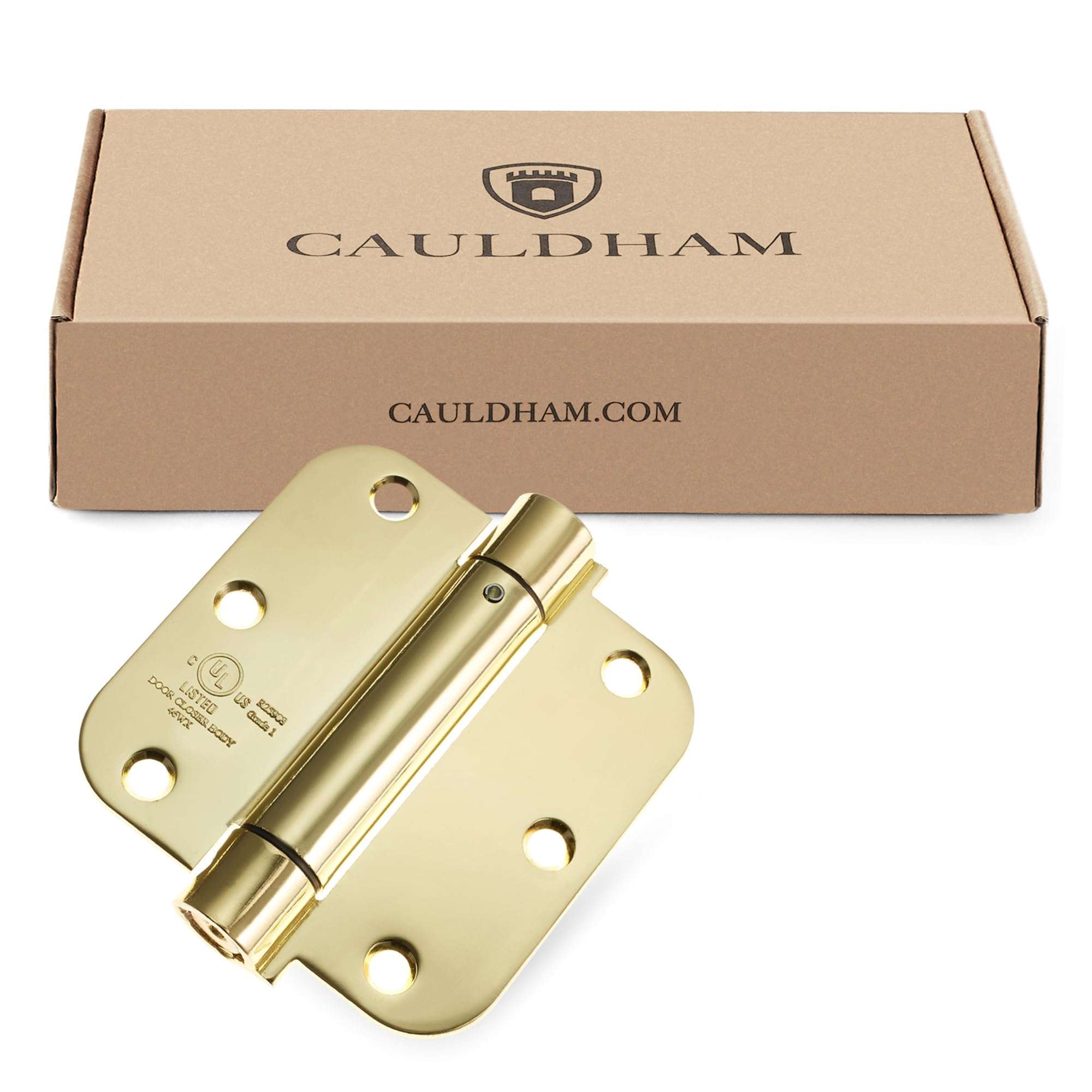 Cauldham (2 Pack) Heavy-Duty 3-1/2" Self-Closing Spring Door Hinge with 5/8" Radius Corners, UL Listed - Brass 6