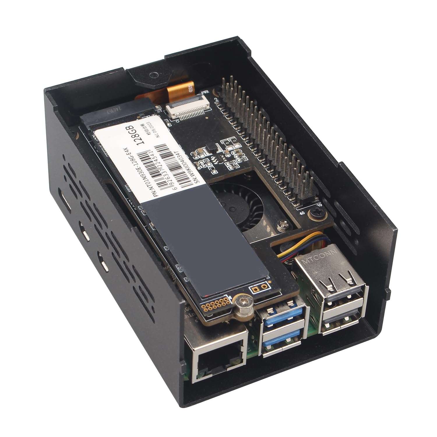 ZDE ZP511 PCIe to M.2 Key M NVMe SSD HAT with Aluminum Case ZC501 and Active Cooler ZP536 for Raspberry Pi 5 Support M.2 NVMe SSDs 2230 2242 2280 4