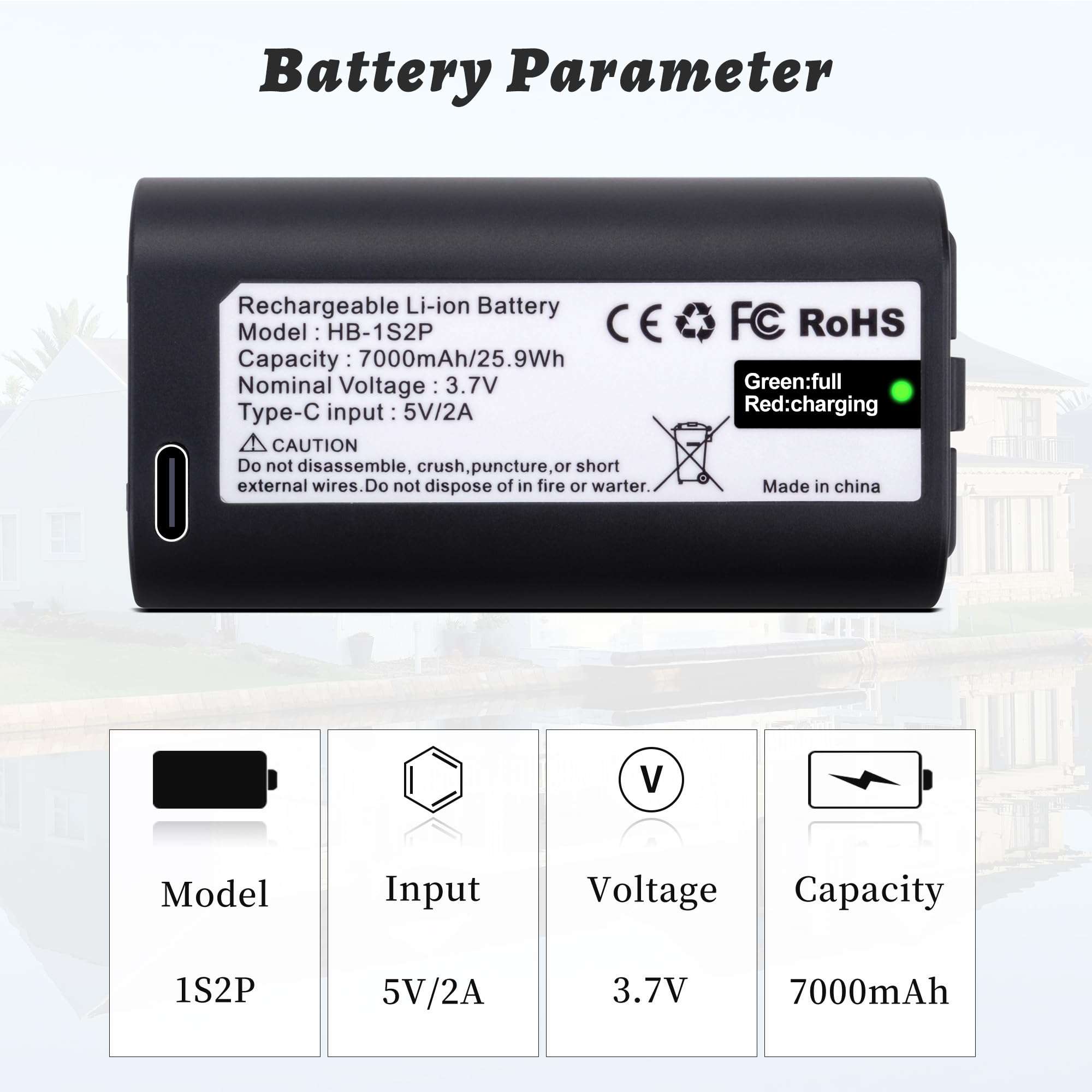 LBTPH 2-Pack 7000mah Battery Replacement for myQ Smart Garage Video Keypad Alarm System, Rechargeable Battery Compatible with MYQ 18650MH1-1S2P with USB-C Charging Cable, Li-ion 3.7V 25.9Wh 4