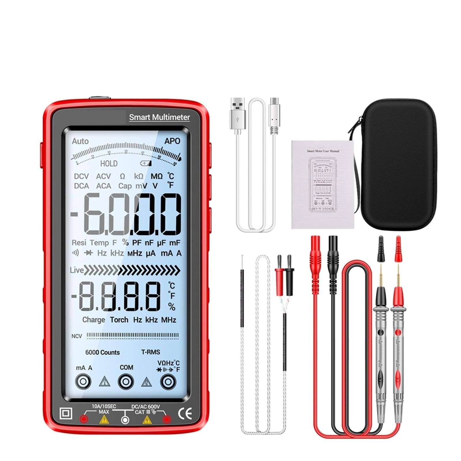 LIBODD Smart Digital Multimeter Touch Screen 6000 Counts AC/DC Ammeter Voltmeter Rechargeable Ohm Diode NCV Multimeter Tester(681) 1