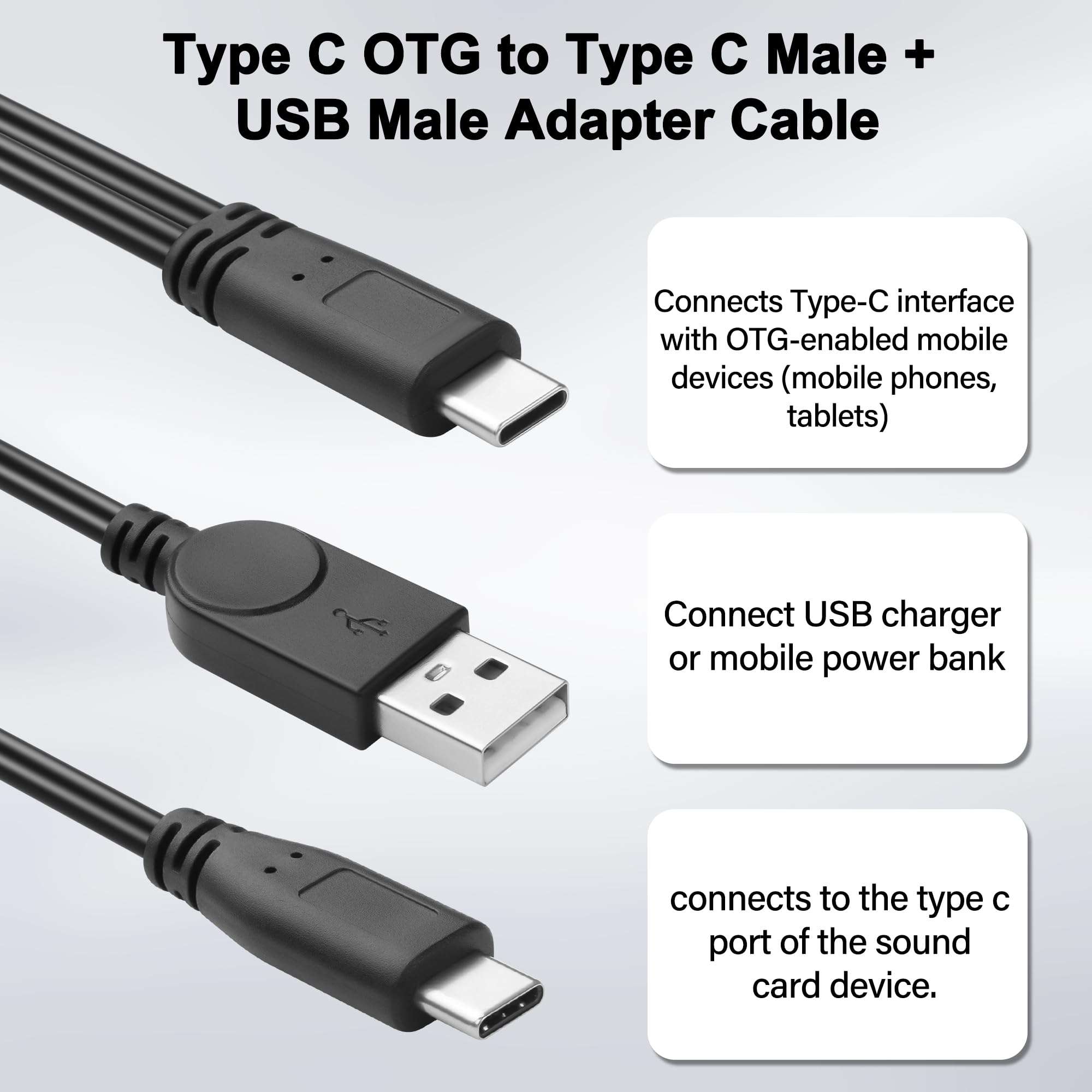 JSADZKJ USB C to USB+USB C Splitter Charger Cable,Type-C to USB Sound Card Splitter Cable 2-in-1 USB C Male OTG Cable, Support Phone,Sound Card,Microphone,for Live Streaming,Karaoke 3.28Ft 3