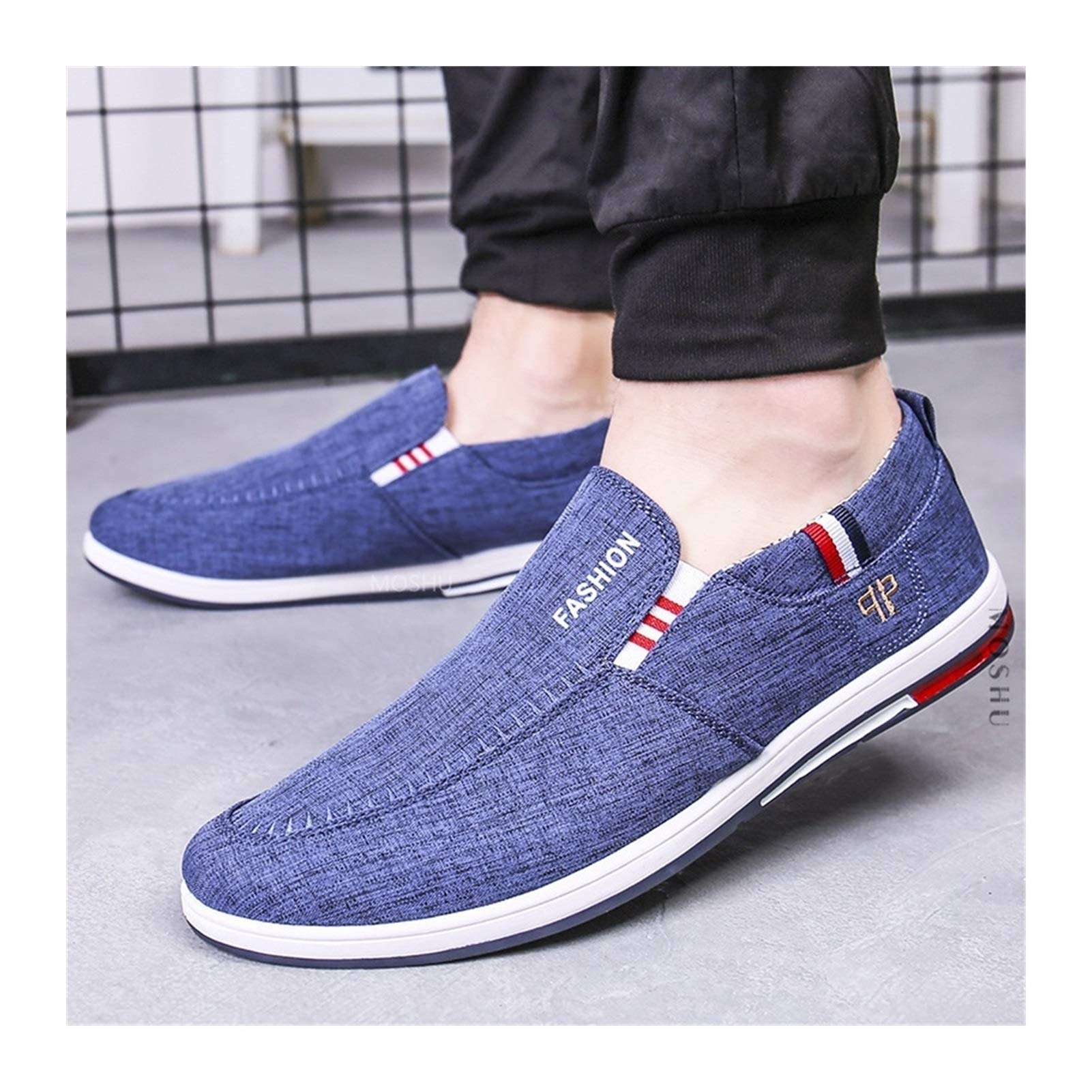 Men Sneakers Summer Canvas Shoes Men Casual Shoes Driving Flats Black Mocassin Homme Male Shoes Adult (Color : Slip On Blue, Size : 7) 5