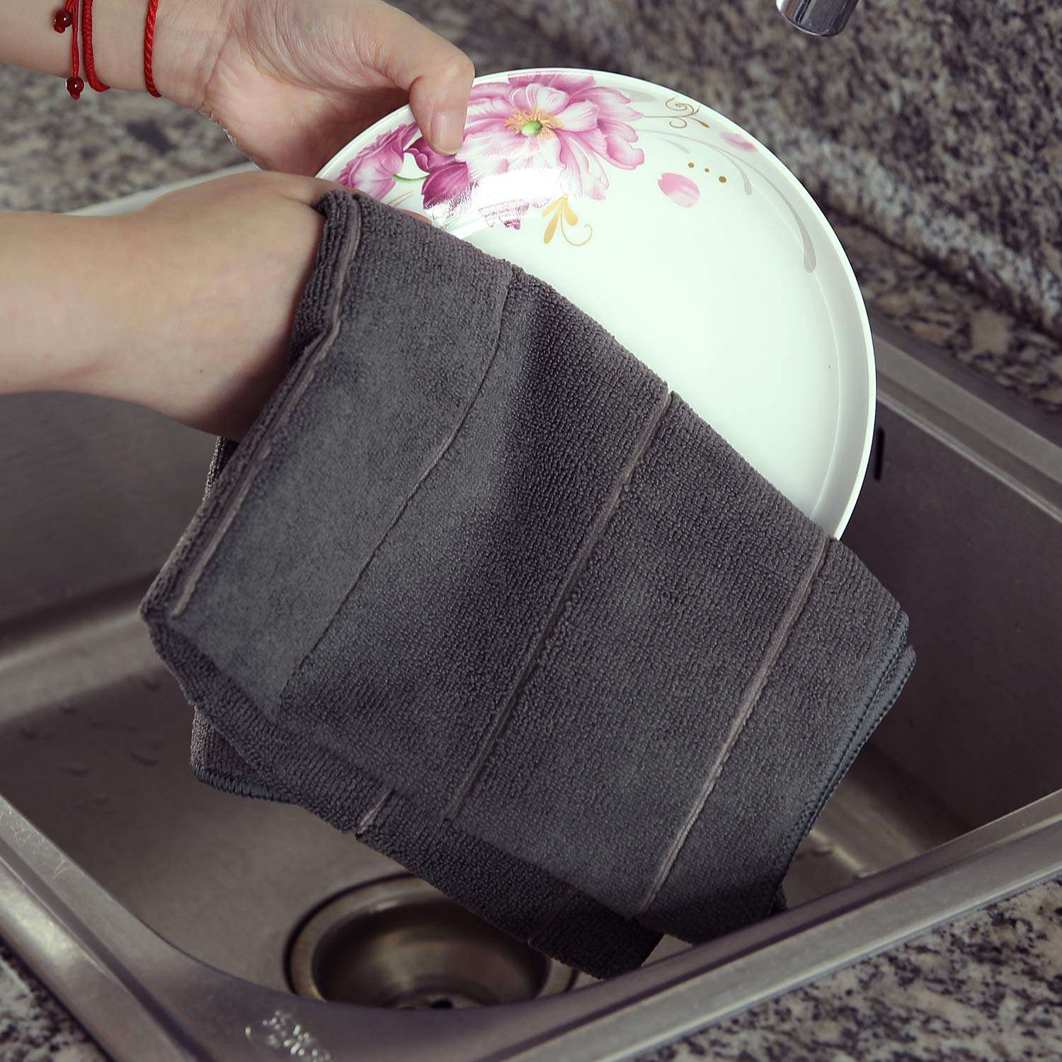 Homaxy Microfiber Kitchen Dish Towels, Ultra Soft and Super Absorbent Cleaning Towels, 18 x 28 Inch, 8 Pack (Stripe Designed), Dark Grey 4