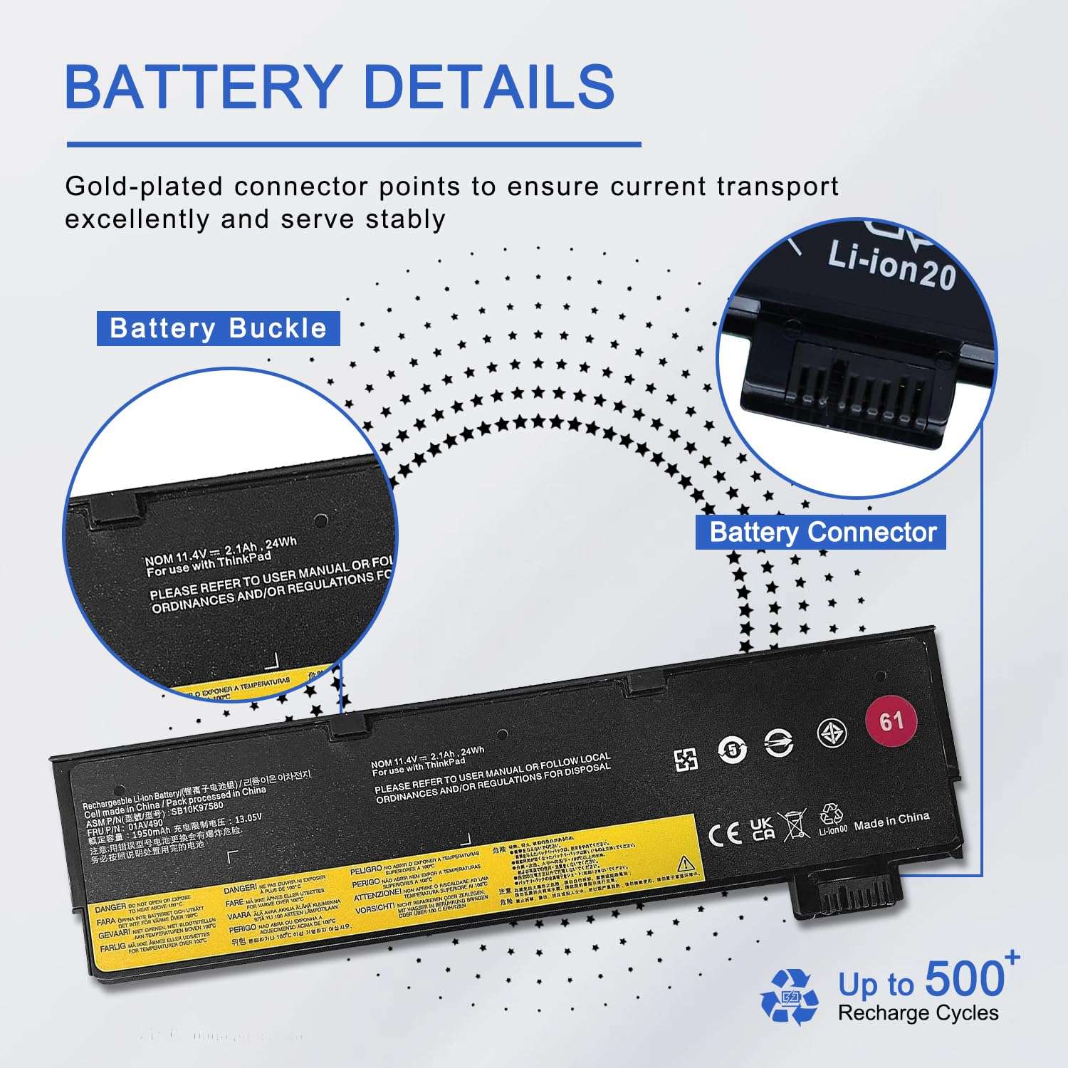 JOTACT SB10K97580 01AV490 01AV423 Laptop Battery Replacement for Lenovo ThinkPad T470 T570 T480 T580 P51S P52S TP25 A475 Series 61 4X50M08810 01AV422 01AV424 01AV452 SB10K97579 11.4V 24Wh 2100mAh 5