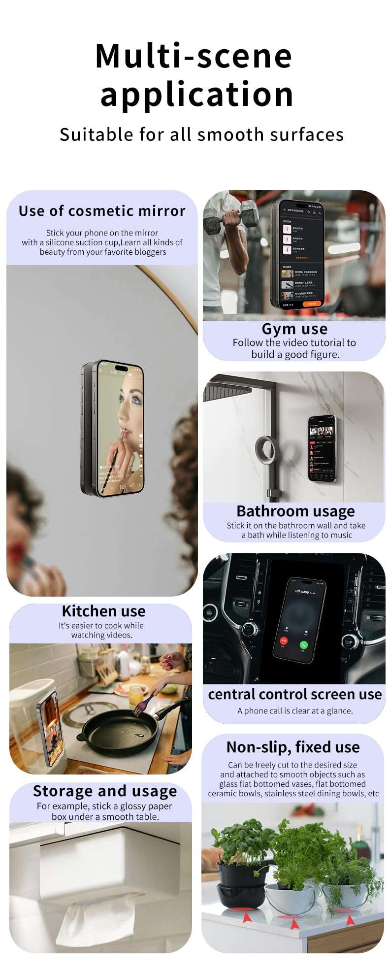 Double-Sided Silicone Phone Mount, Hands-Free Suction Holder, Anti-Slip Ideal for Videos, Perfect for TikTok & Instagram 5