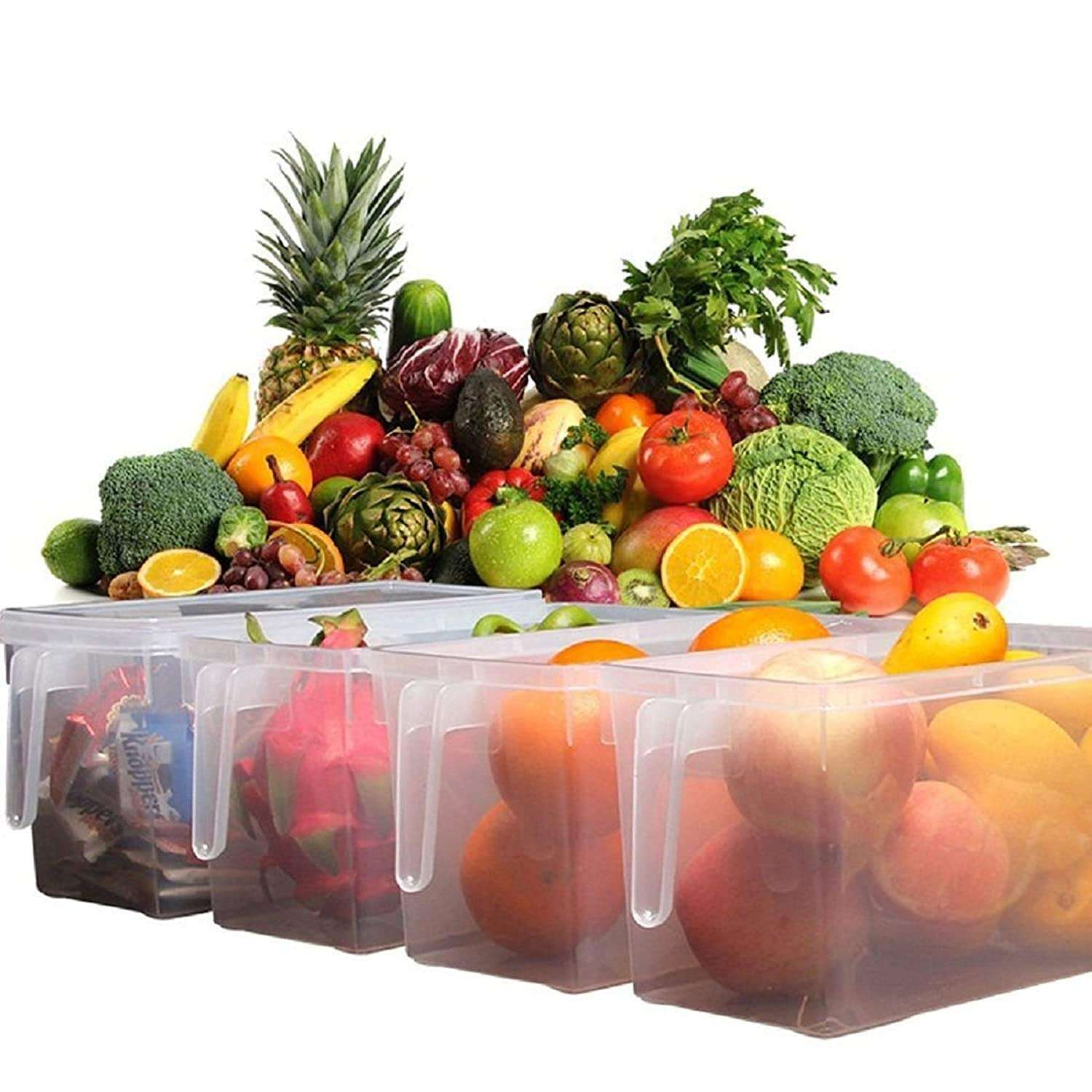 SURBHI MART Fridge Storage Pack of 2 Refrigerator Organizer Container Square Handle Food Storage Organizer Boxes - Clear with Lid 5