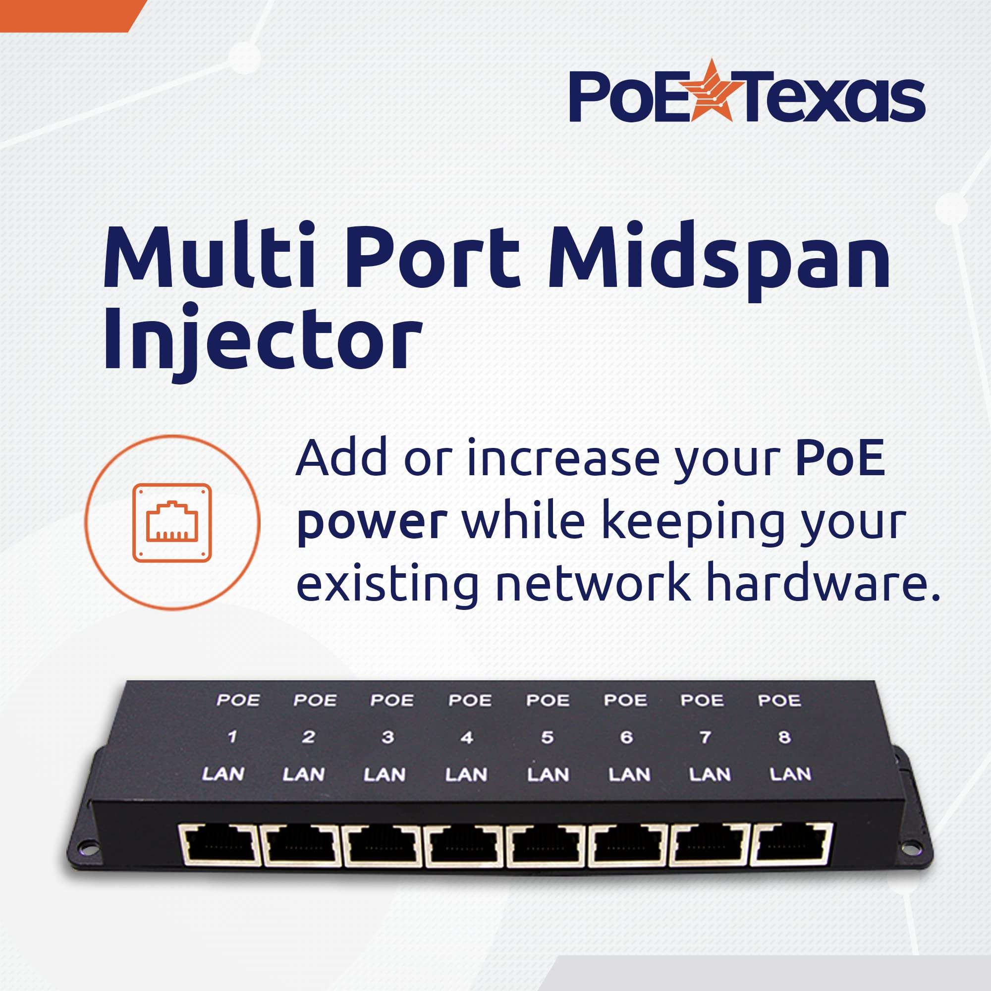 PoE Texas 8 Port Injector - 10/100 Passive Power Over Ethernet With 48V 60W UL Power Supply - 802.3af for VoIP Phones, WiFi Access Points, IP Cameras - Add to A Non-PoE Switch 2