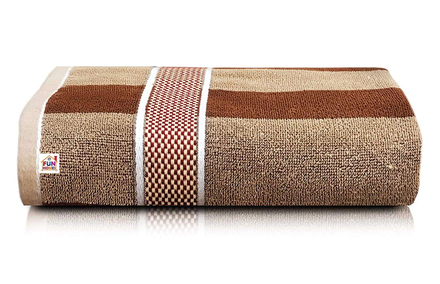 Fun Homes Lining Cotton Bath Towel with Check Border, 30"x60"- Pack of 4 (Dark & Light Brown)-HS_38_FUNH21408 3