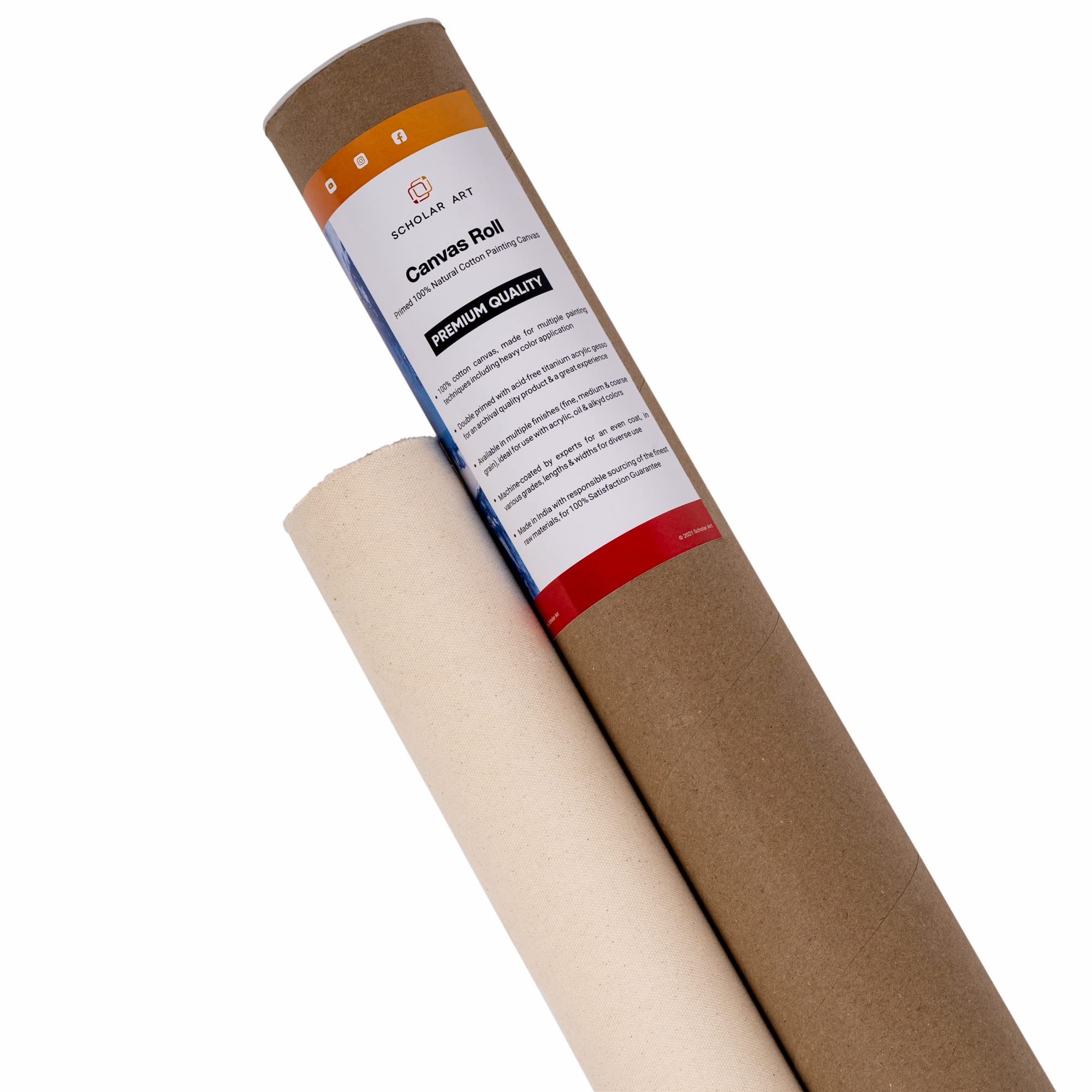 Scholar Art® Artist Series 10 Oz (440 GSM) Medium Grain Primed Cotton Canvas Roll for Oil & Acrylic Painting (100% Cotton Rolled Canvas for Painting), White (54 Inch x 10 Meter)