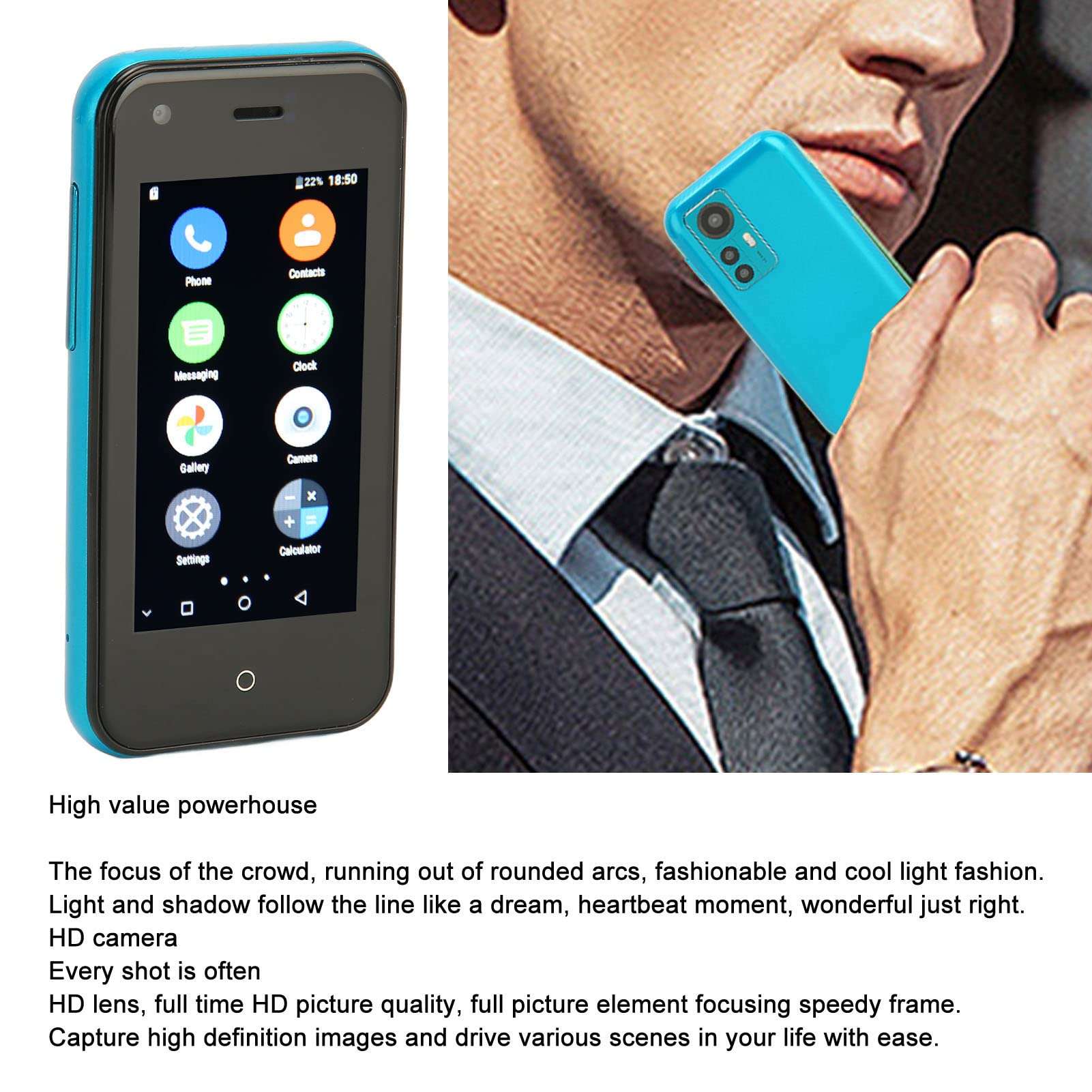 3G Mini Smartphone, MTK6580 CPU 2.5 Inch Soyes D18 Mini Mobile Phone for Home (Blue Rose) 4