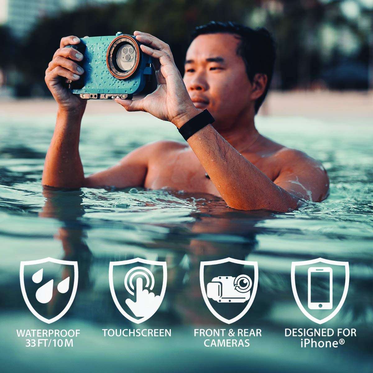 AquaTech AxisGO iPhone 11 Pro/iPhone X/iPhone Xs Waterproof Phone Housing Bundle - Contains Pistol Grip and Sports Leash - Blue 6