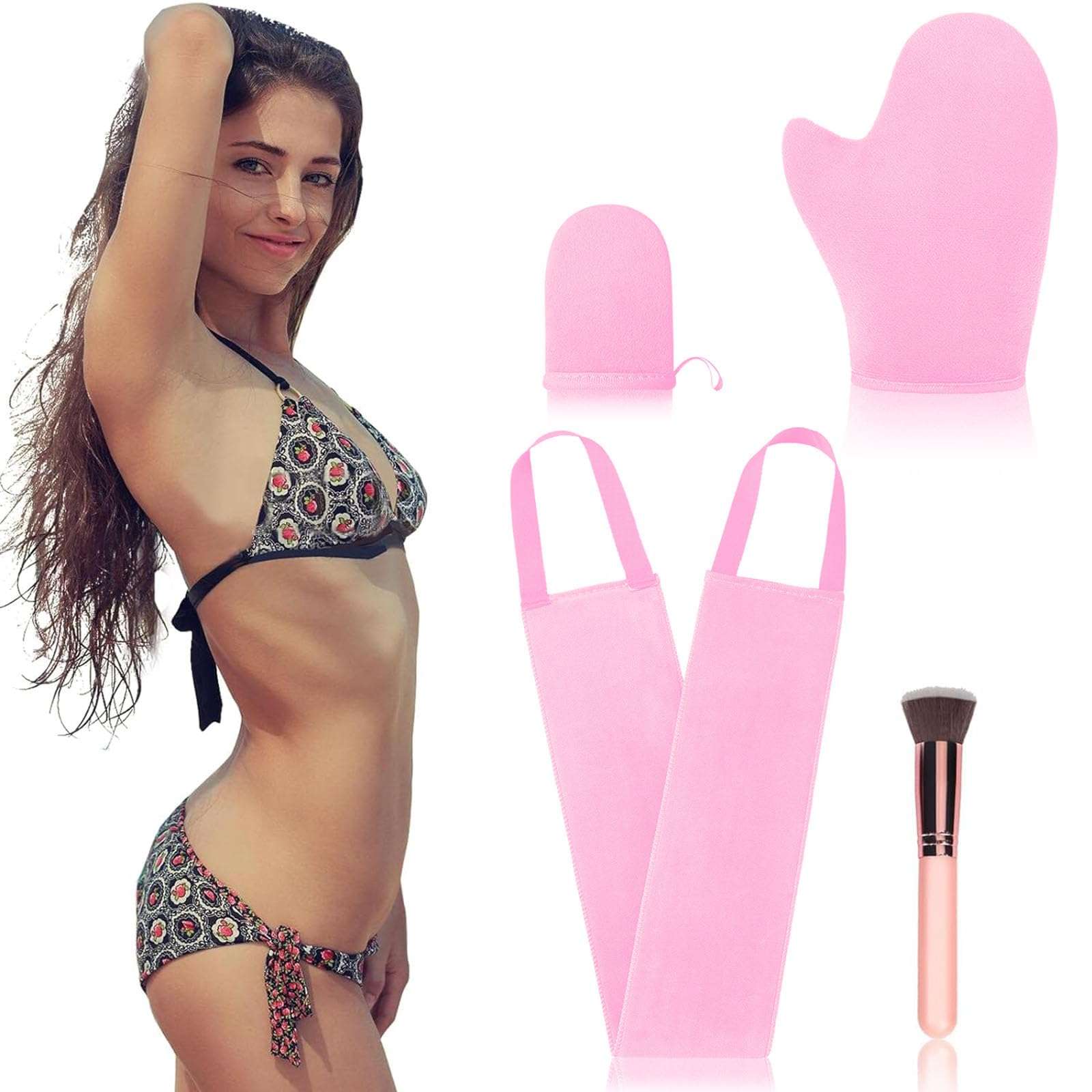 4 Pcs Self Tanner Mitt Applicator Kit - Self Tanning Mitt Glove,Self Tanner Back Applicator,Mini Face Tanner Mitt,Face Tanner Brush Soft Streak-Free Reusable & Washable for Women Girl Men (Pink) 3