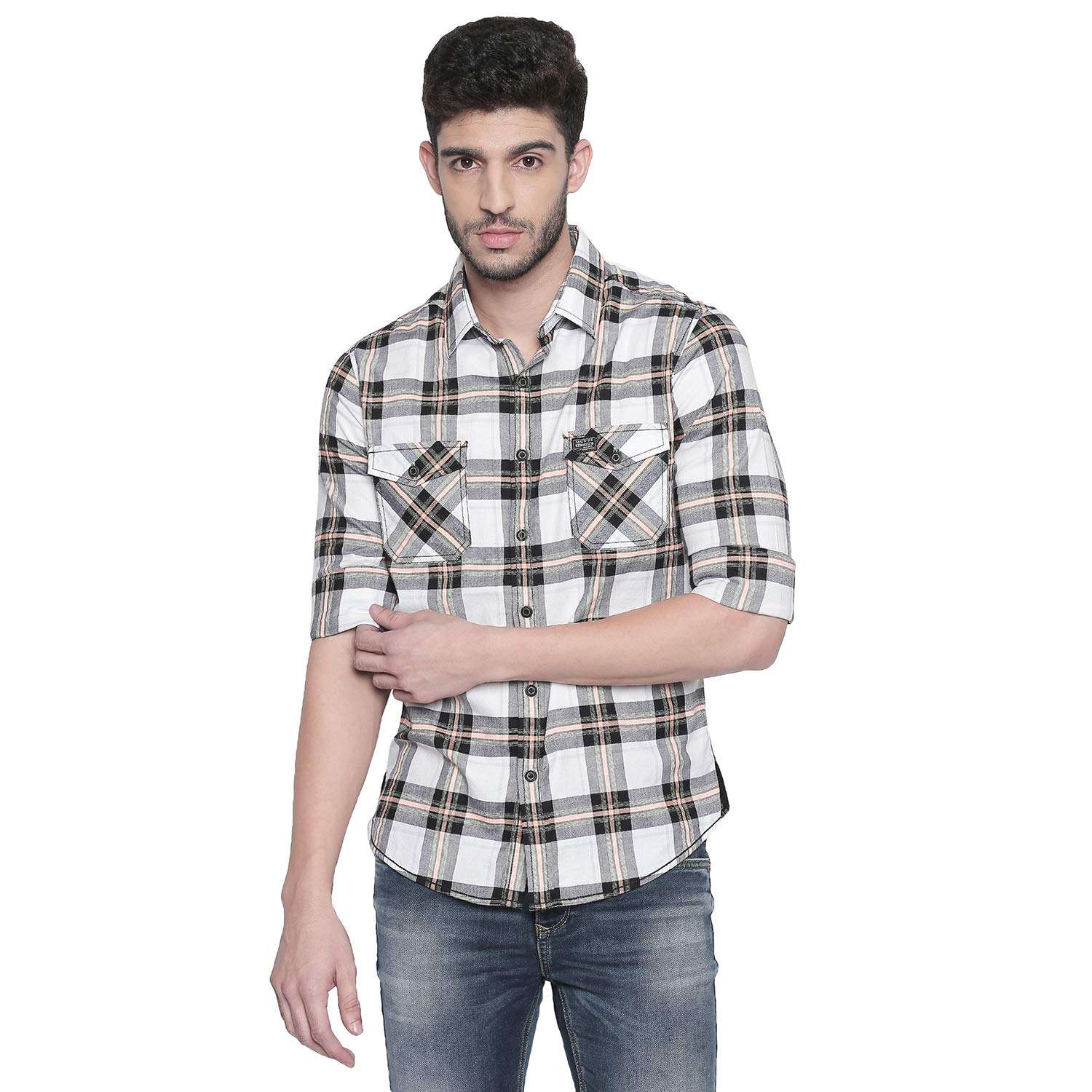 MUFTI White-Orange Casual Full Sleeved Shirt