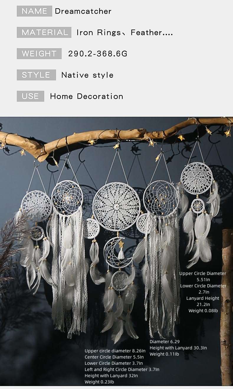 Set of 5 Boho, Hanging Large Boho Dream Catcher Macrame Wall Hanging Moon Dream Catcher Set Dream Catchers Wall Decor for Vintage Wedding Home Decorations (E) 4
