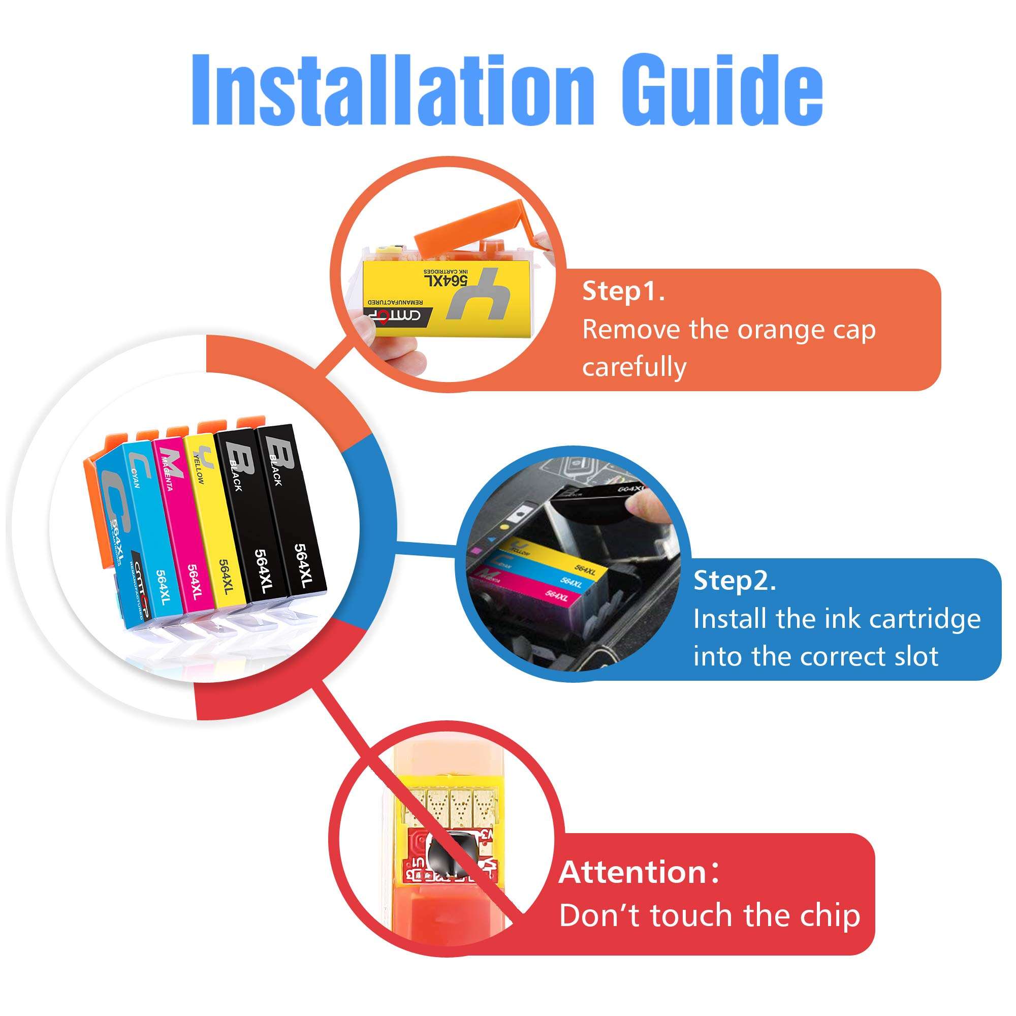 CMTOP 564XL Compatible Replacement for HP 564 Ink Cartridges, for HP Photosmart 5520 6520 7520 5510 6510 7510 C309A C410A Officejet 4620 Deskjet 3520 Printer (6 Black, 3 Cyan, 3 Magenta, 3 Yellow) 3