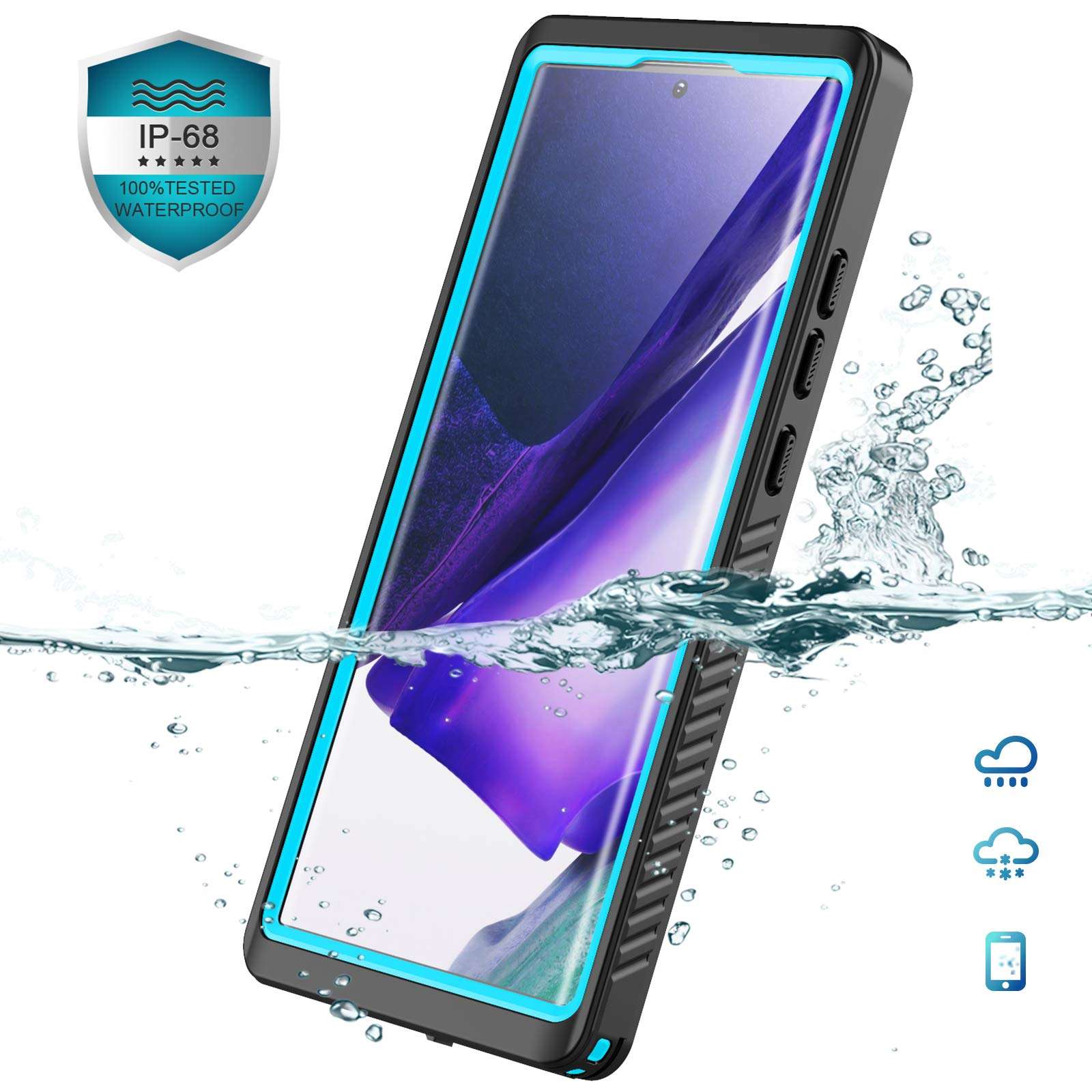 VAPESOON for Galaxy Note 20 Ultra Waterproof Case, Built-in Screen Protector Full-Body Protection Heavy Duty Shock-Proof dust-Proof Cover Case for Samsung Galaxy Note 20 Ultra 6.9 inch (Teal/Clear) 3